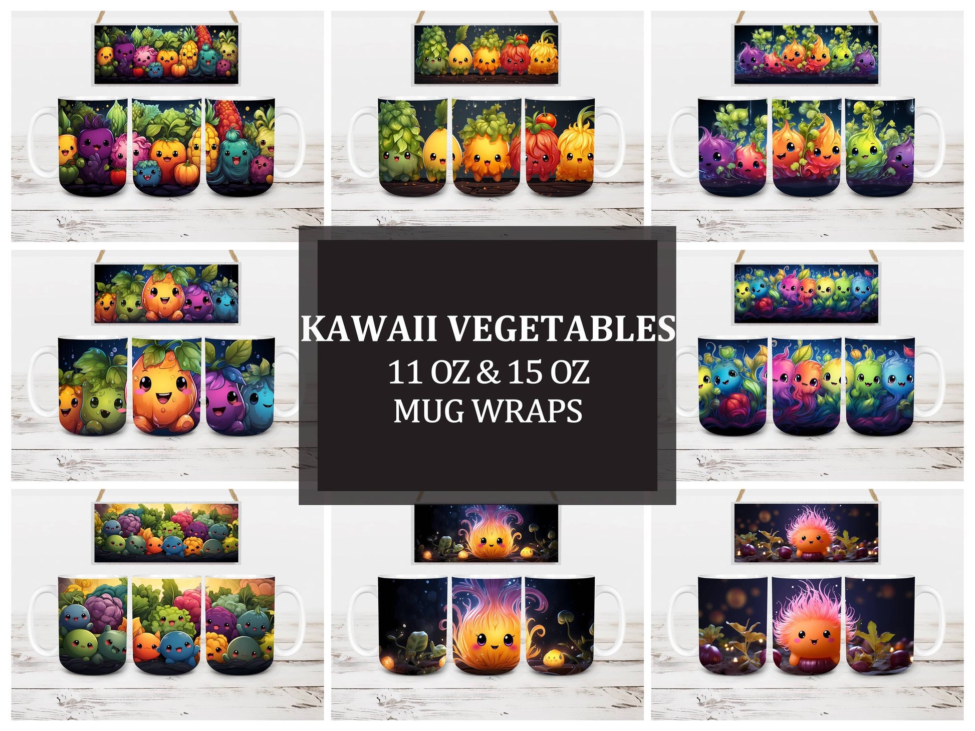 Kawaii Vegetables 4 Mug Wrap - CraftNest