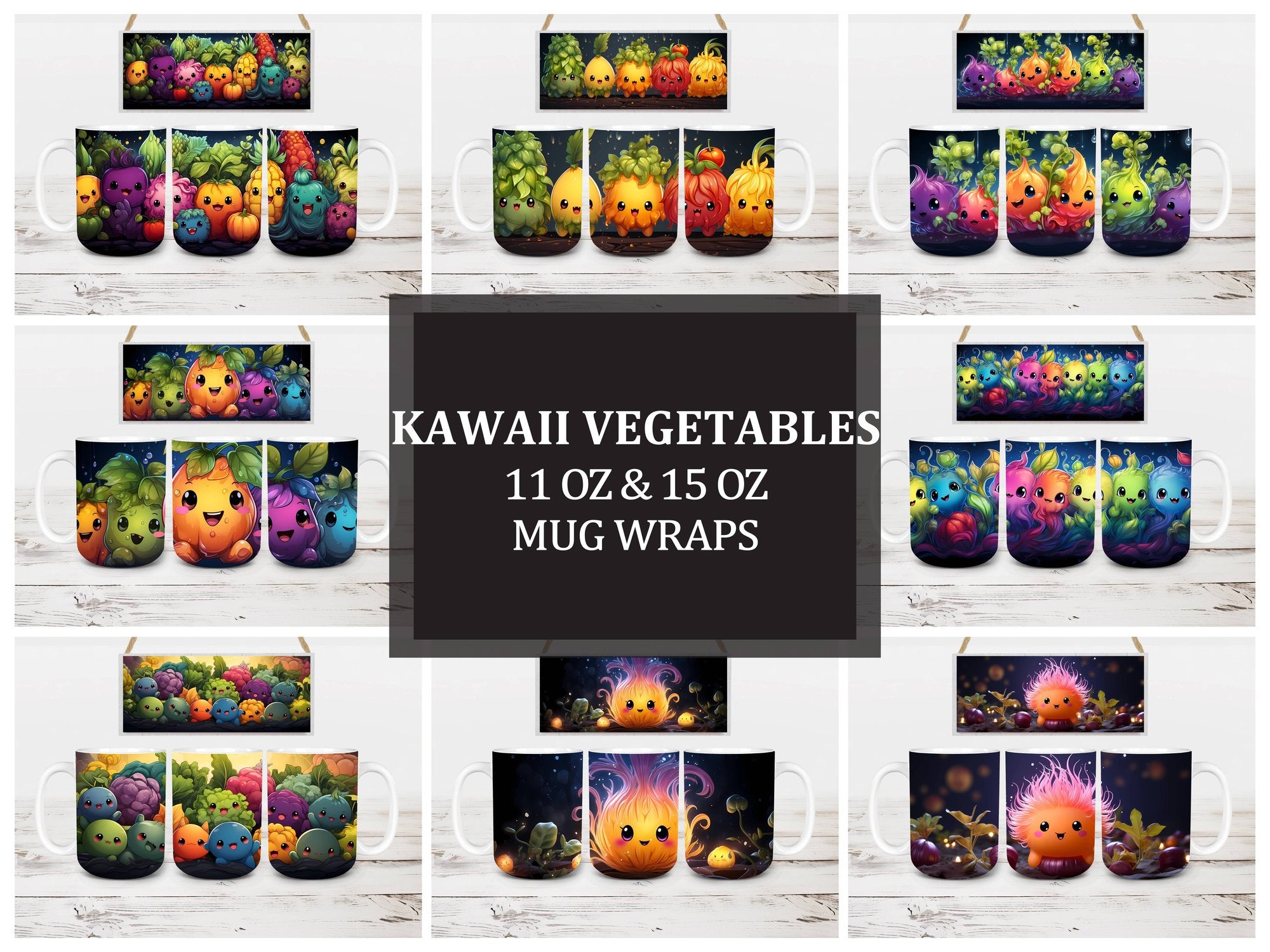 Kawaii Vegetables 4 Mug Wrap - CraftNest