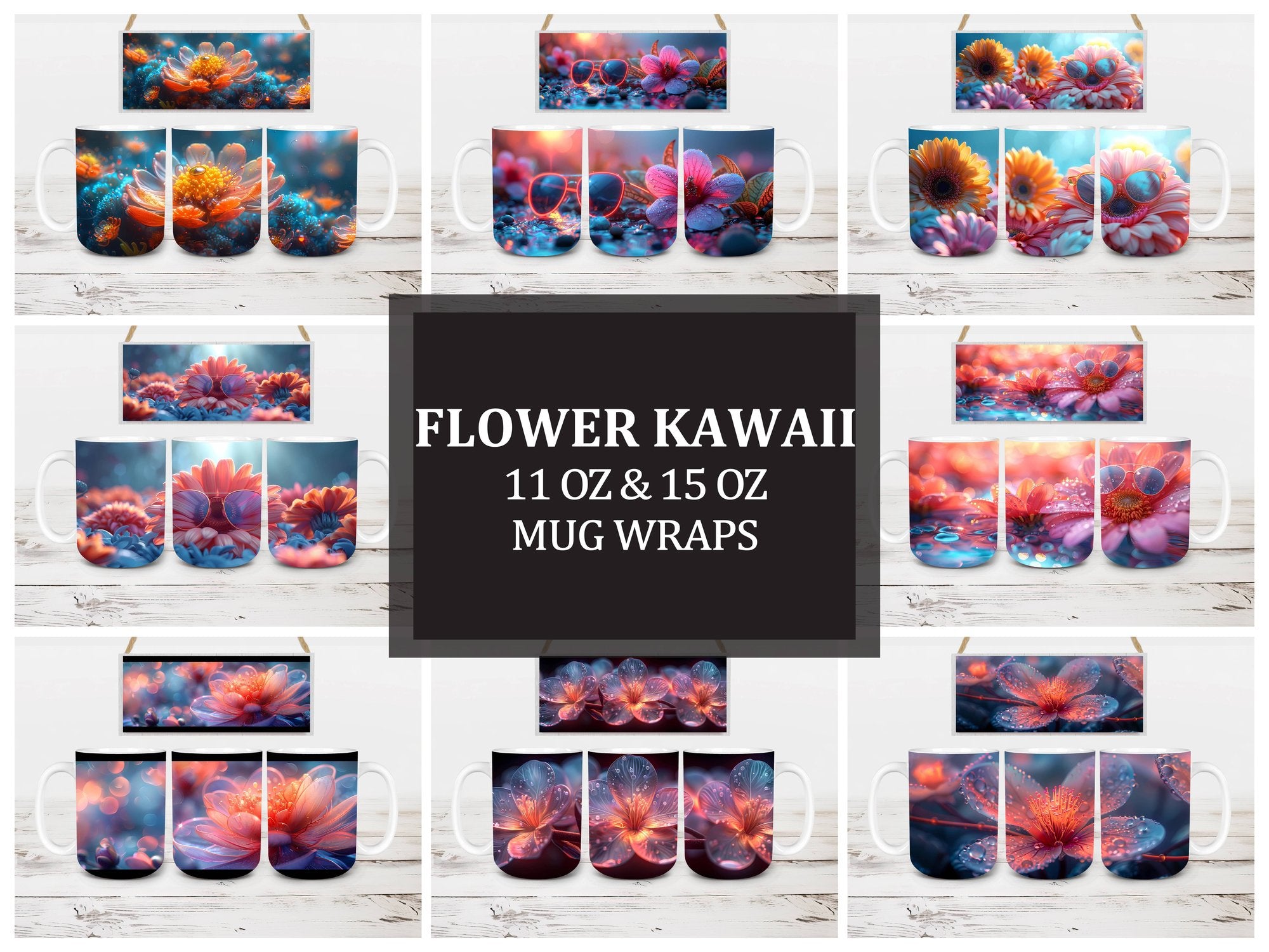 Flower Kawaii 8 Mug Wrap - CraftNest