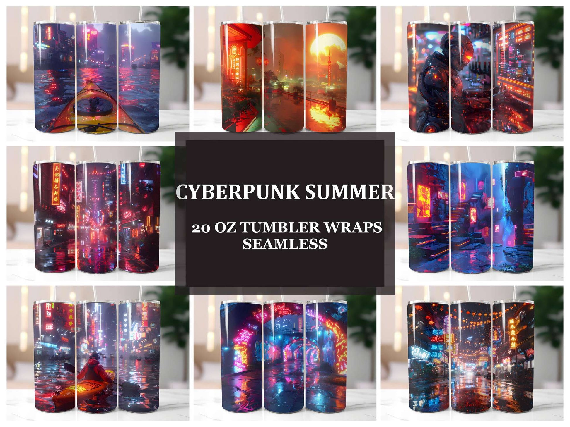 Cyberpunk Summer 3 Tumbler Wrap - CraftNest - Digital Crafting and Art