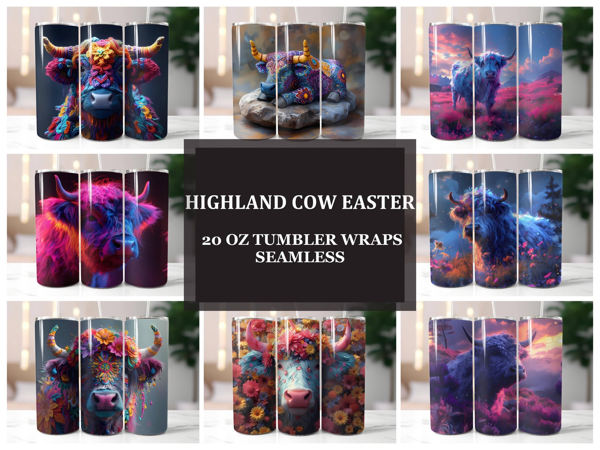 Highland Cow Easter 2 Tumbler Wrap - CraftNest