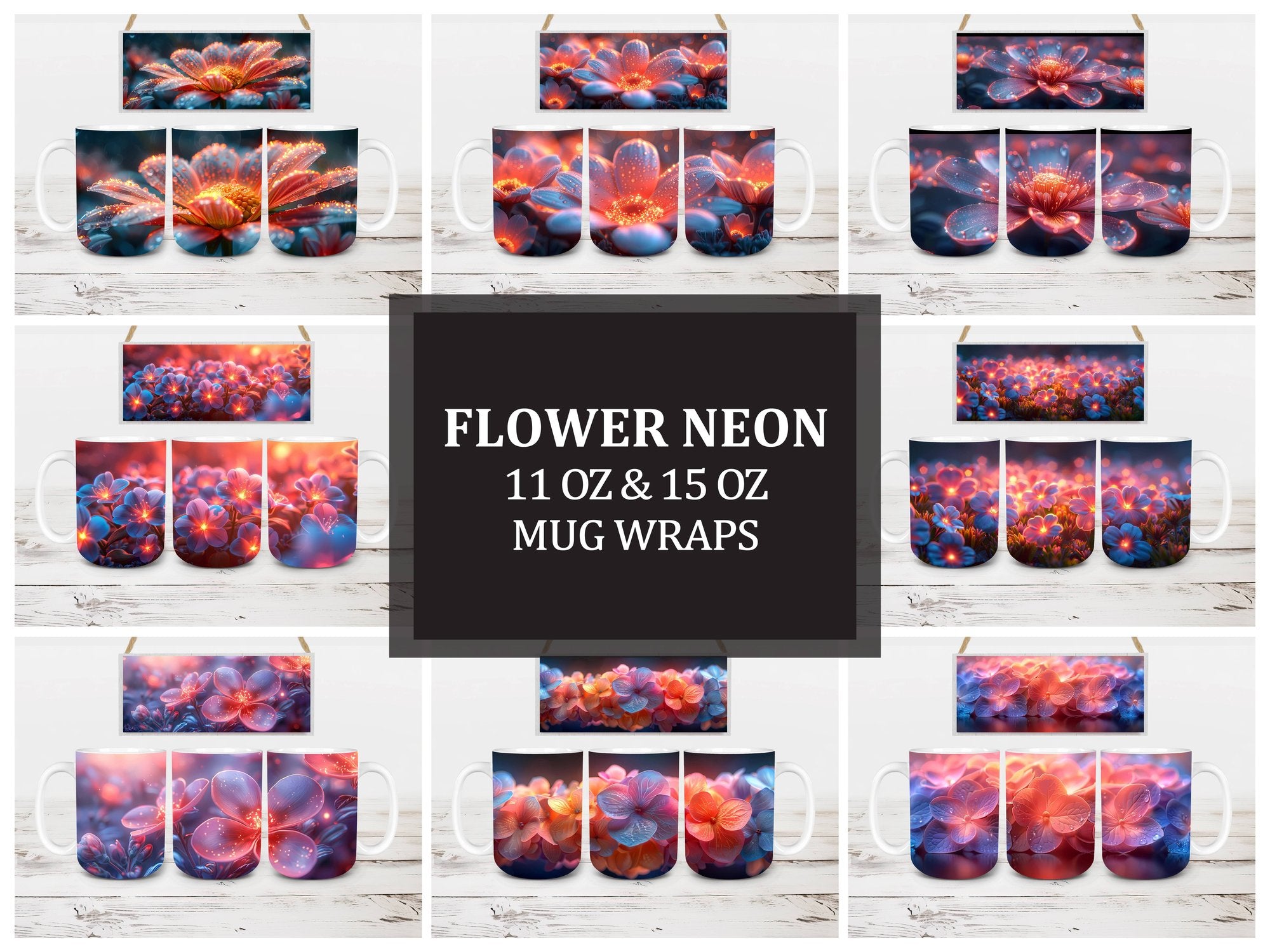 Flower Neon 3 Mug Wrap - CraftNest