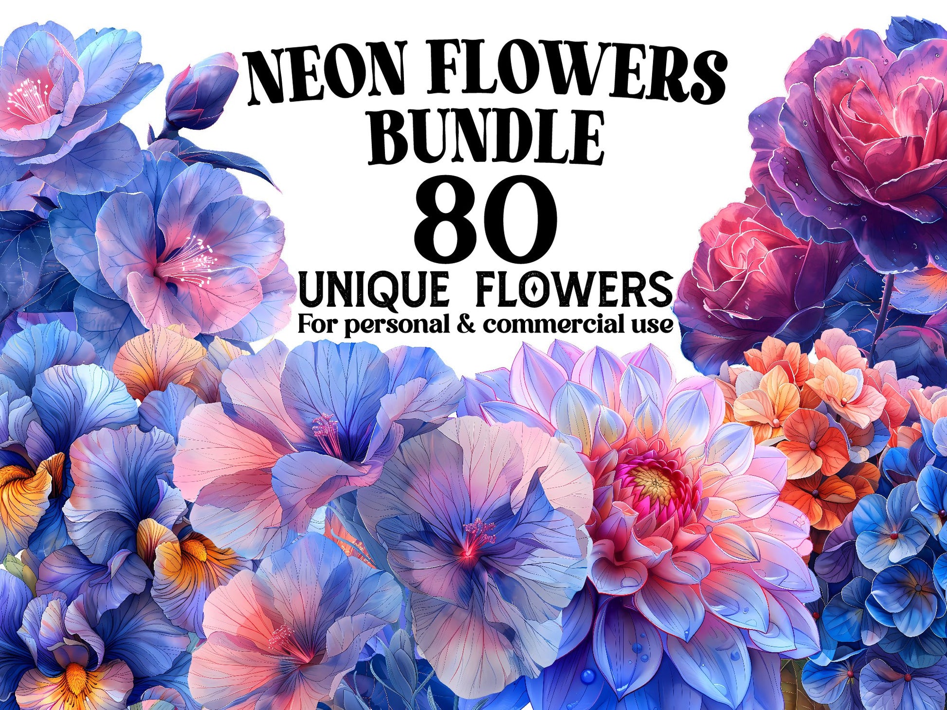 Neon Flowers Clipart - CraftNest - Digital Crafting and Art