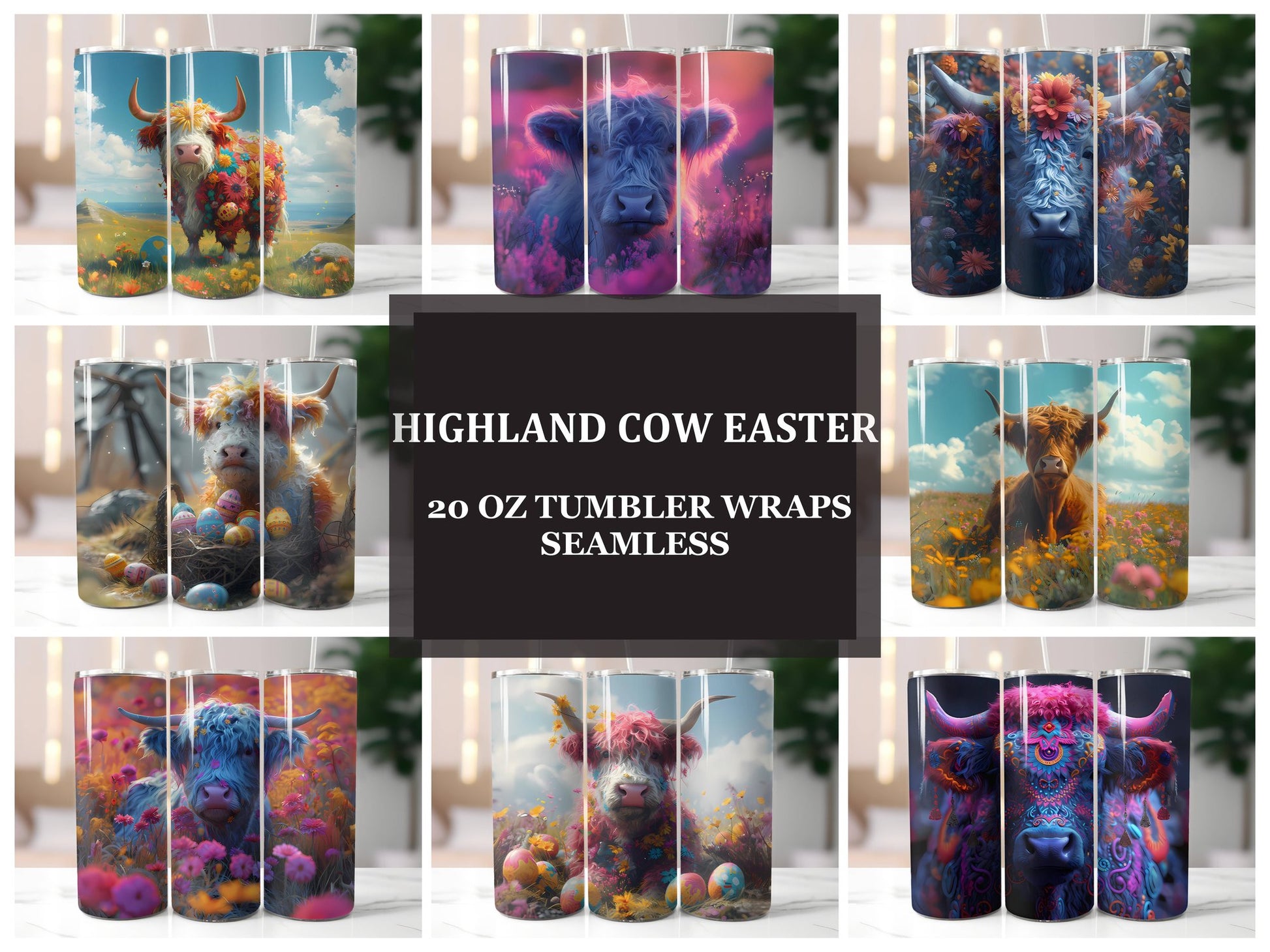 Highland Cow Easter 5 Tumbler Wrap - CraftNest