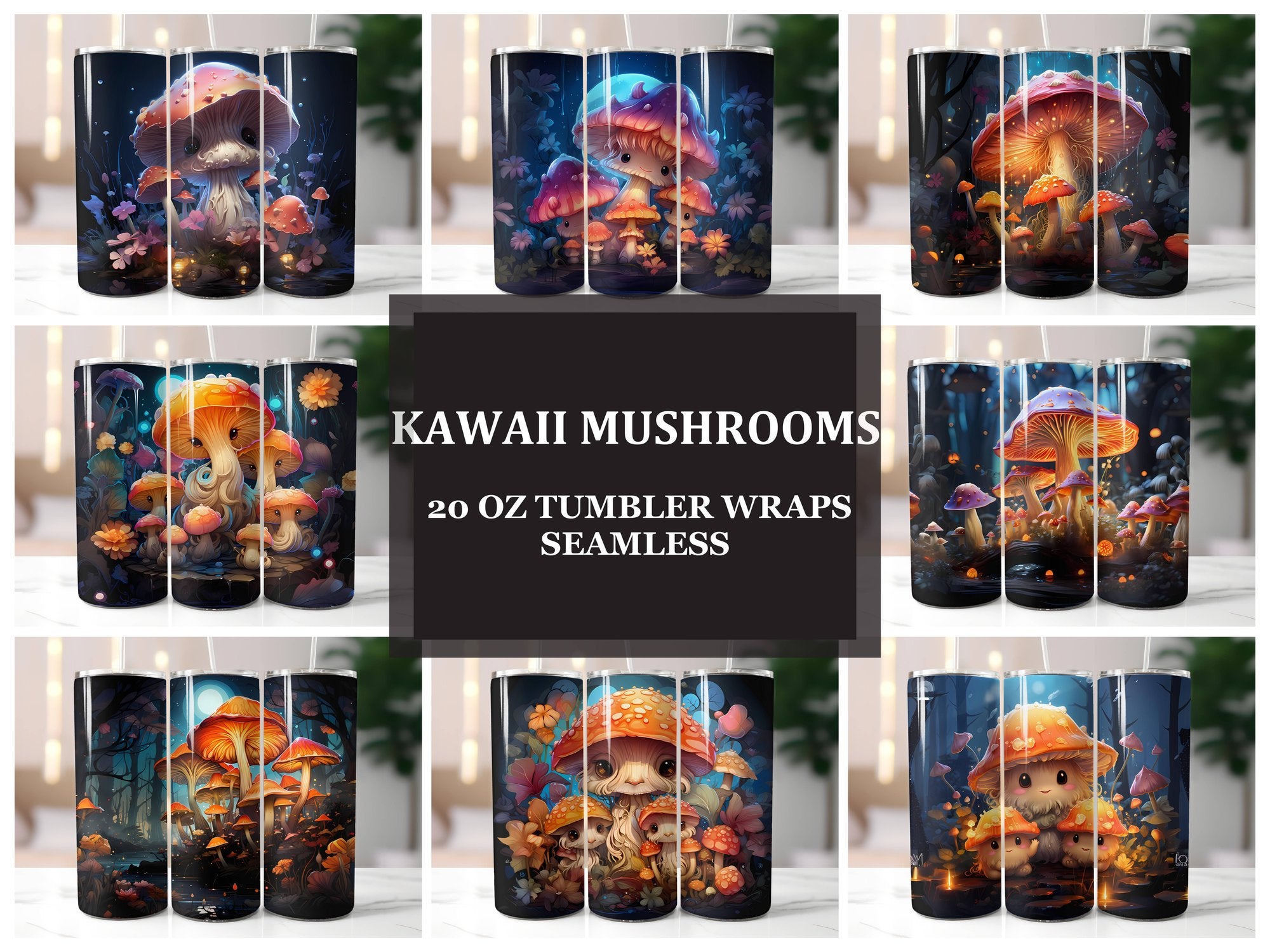 Kawaii Mushrooms 4 Tumbler Wrap - CraftNest