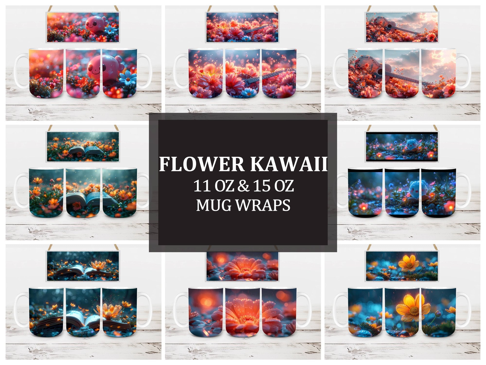 Flower Kawaii 3 Mug Wrap - CraftNest