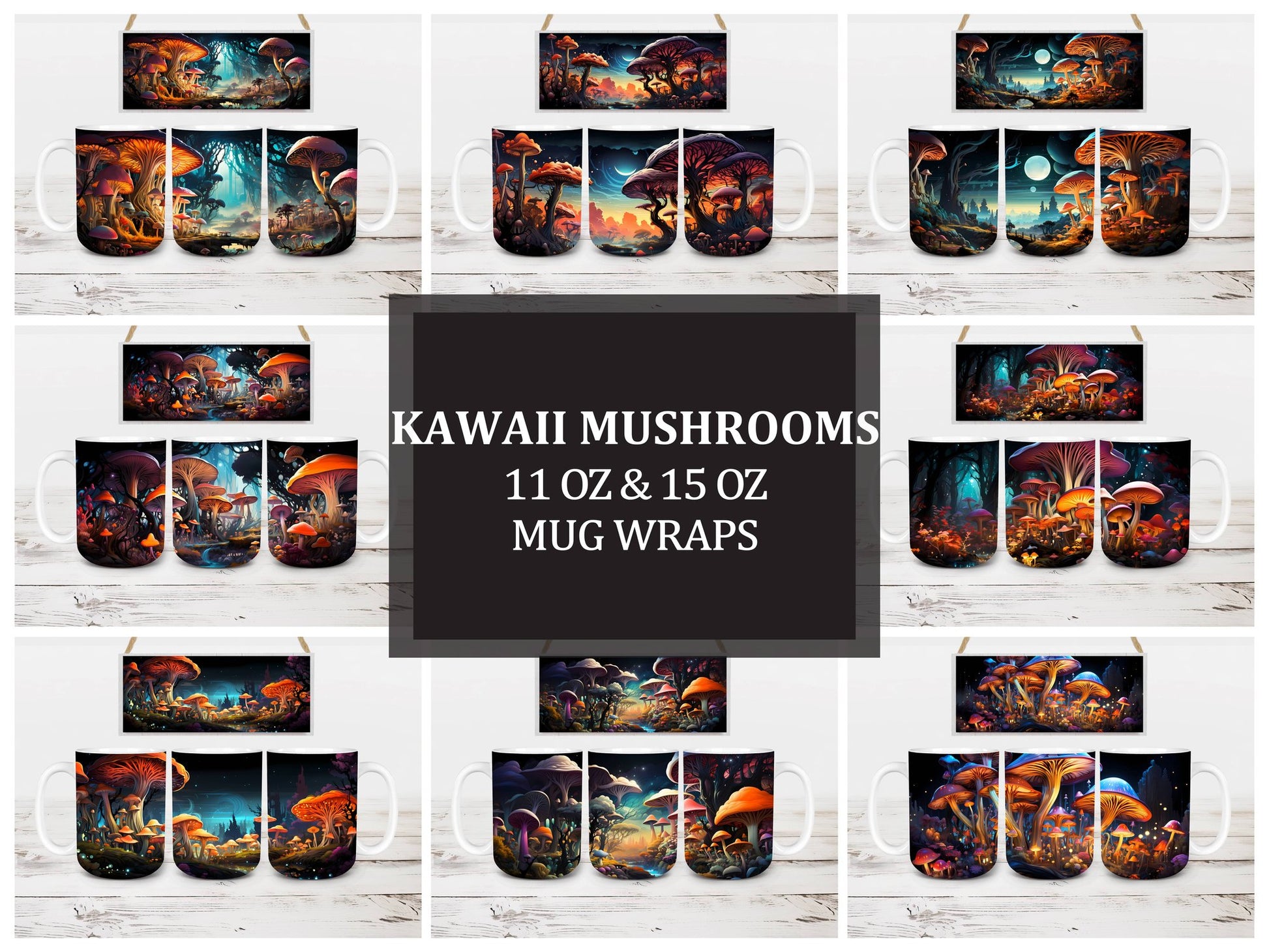 Kawaii Mushrooms 1 Mug Wrap - CraftNest