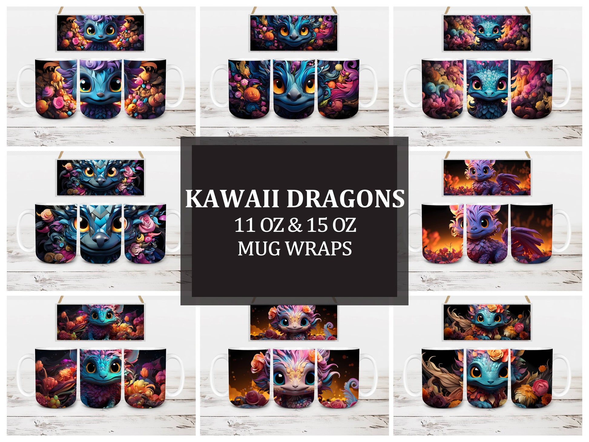 Kawaii Dragons 6 Mug Wrap - CraftNest