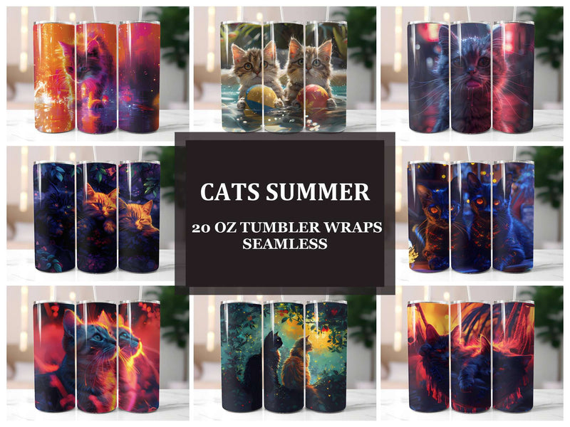 Cats Summer 2 Tumbler Wrap - CraftNest - Digital Crafting and Art