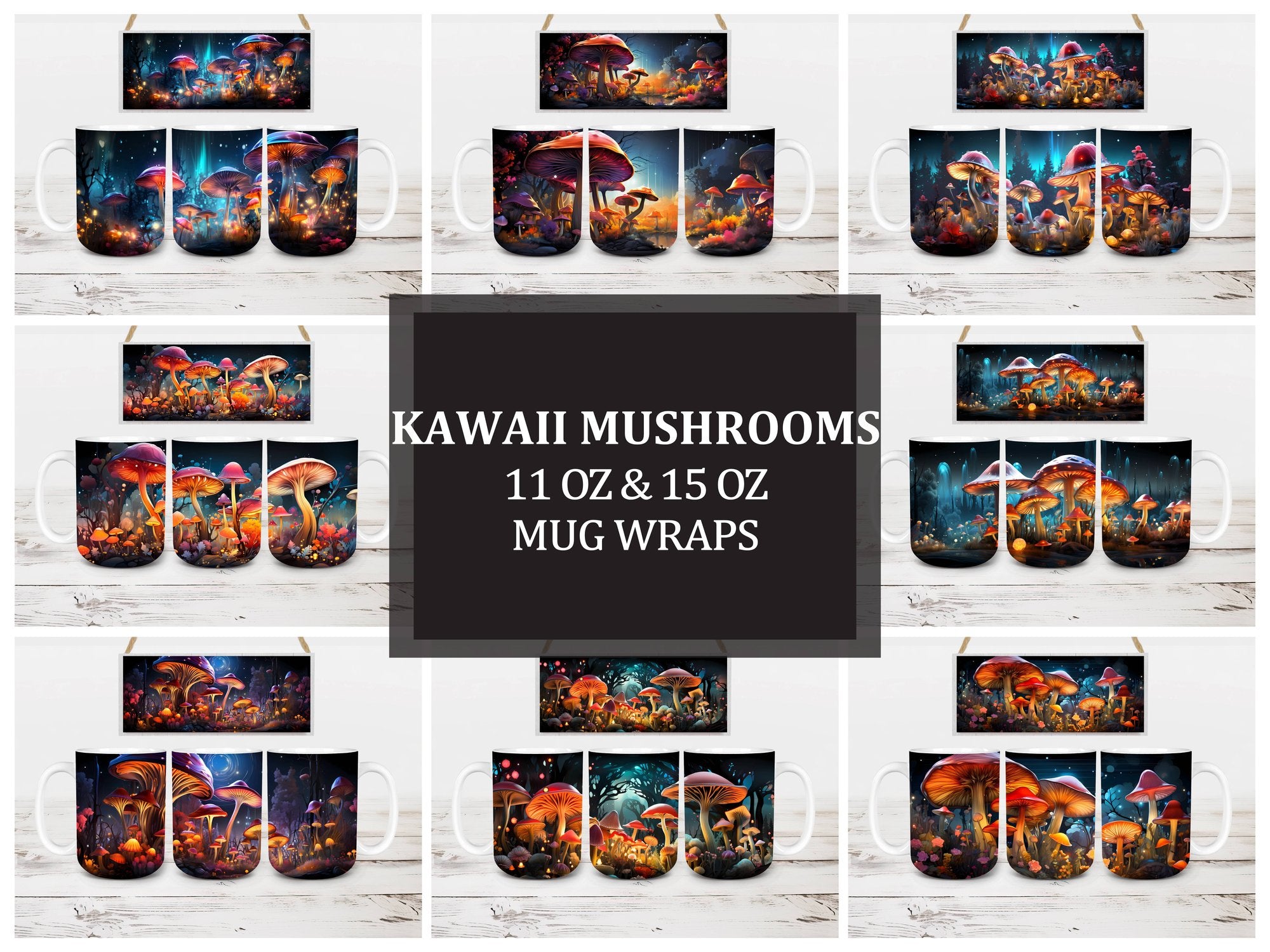 Kawaii Mushrooms 2 Mug Wrap - CraftNest