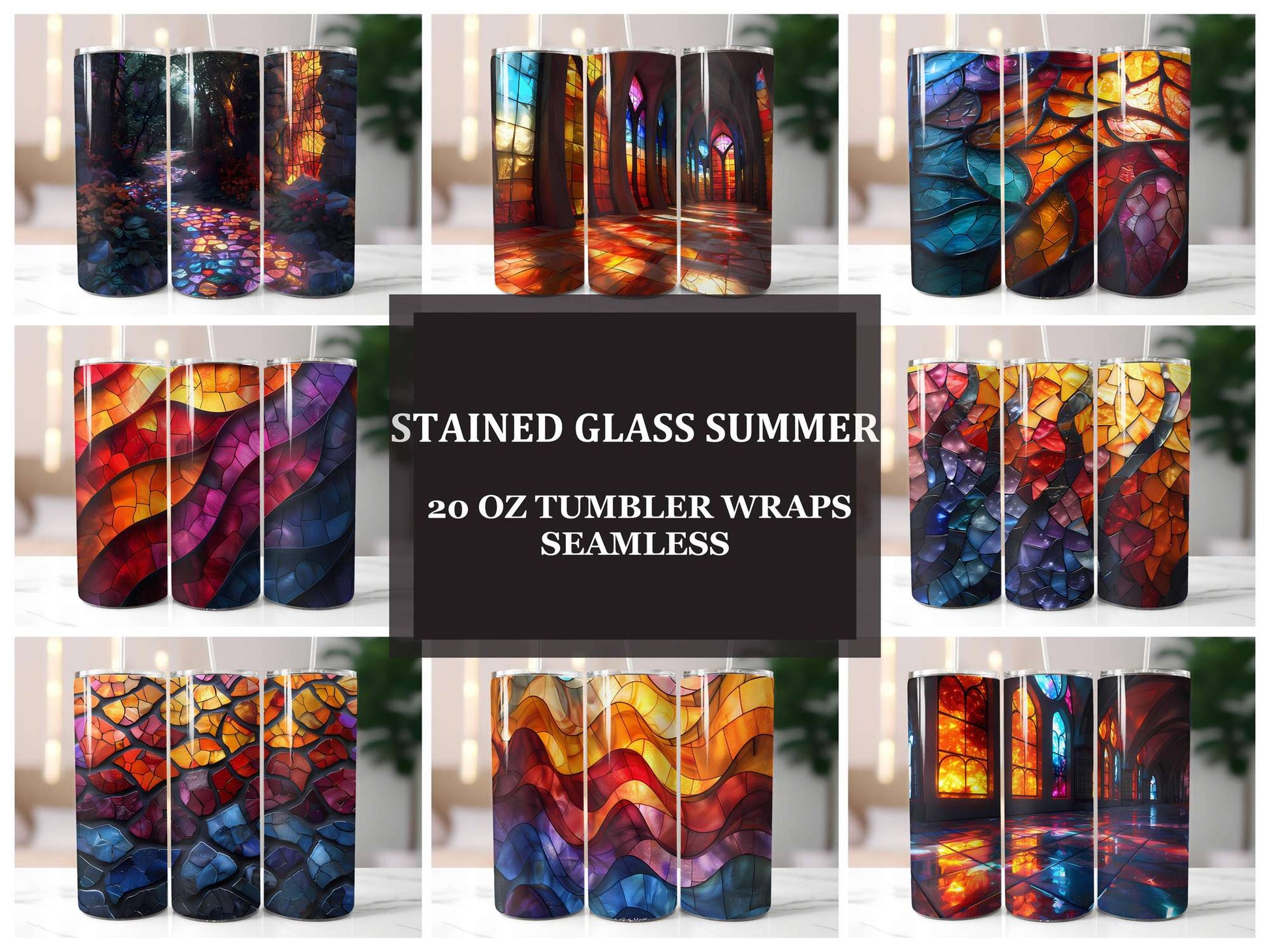 Stained Glass Summer 1 Tumbler Wrap - CraftNest - Digital Crafting and Art