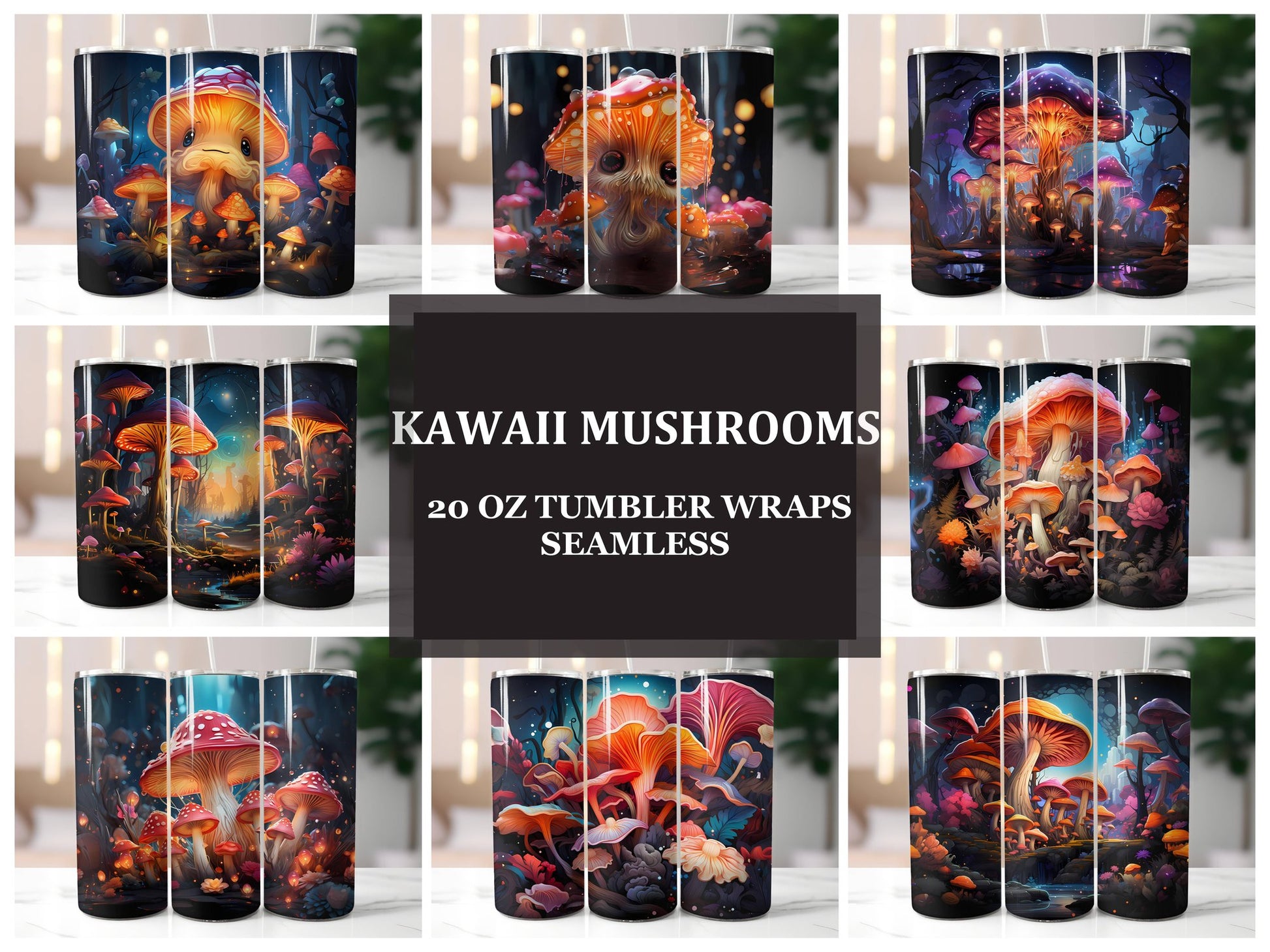 Kawaii Mushrooms 1 Tumbler Wrap - CraftNest