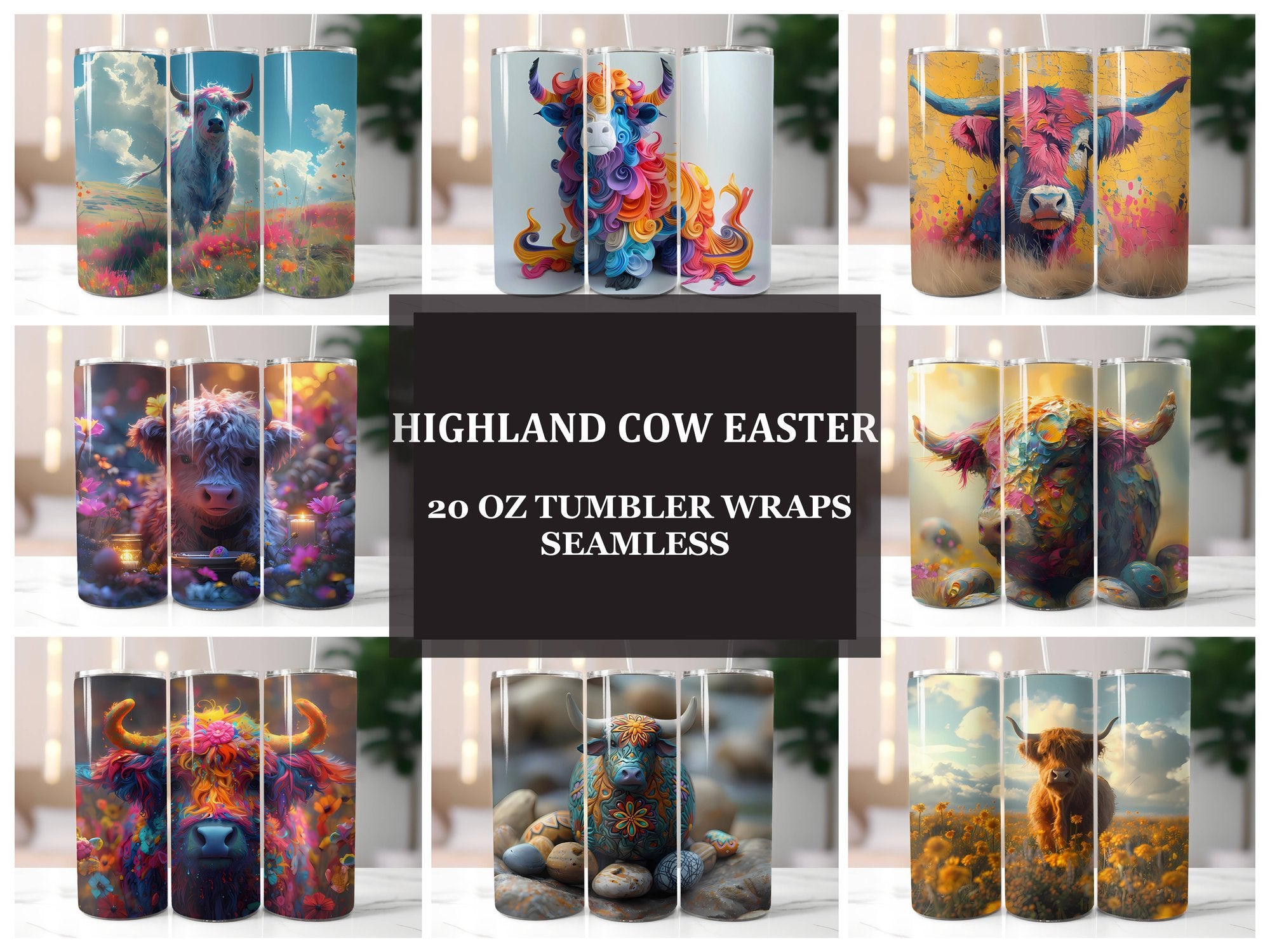 Highland Cow Easter 4 Tumbler Wrap - CraftNest