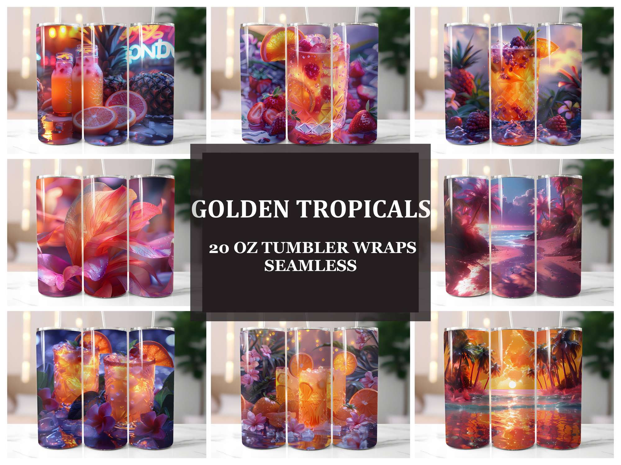 Golden Tropicals 3 Tumbler Wrap - CraftNest - Digital Crafting and Art