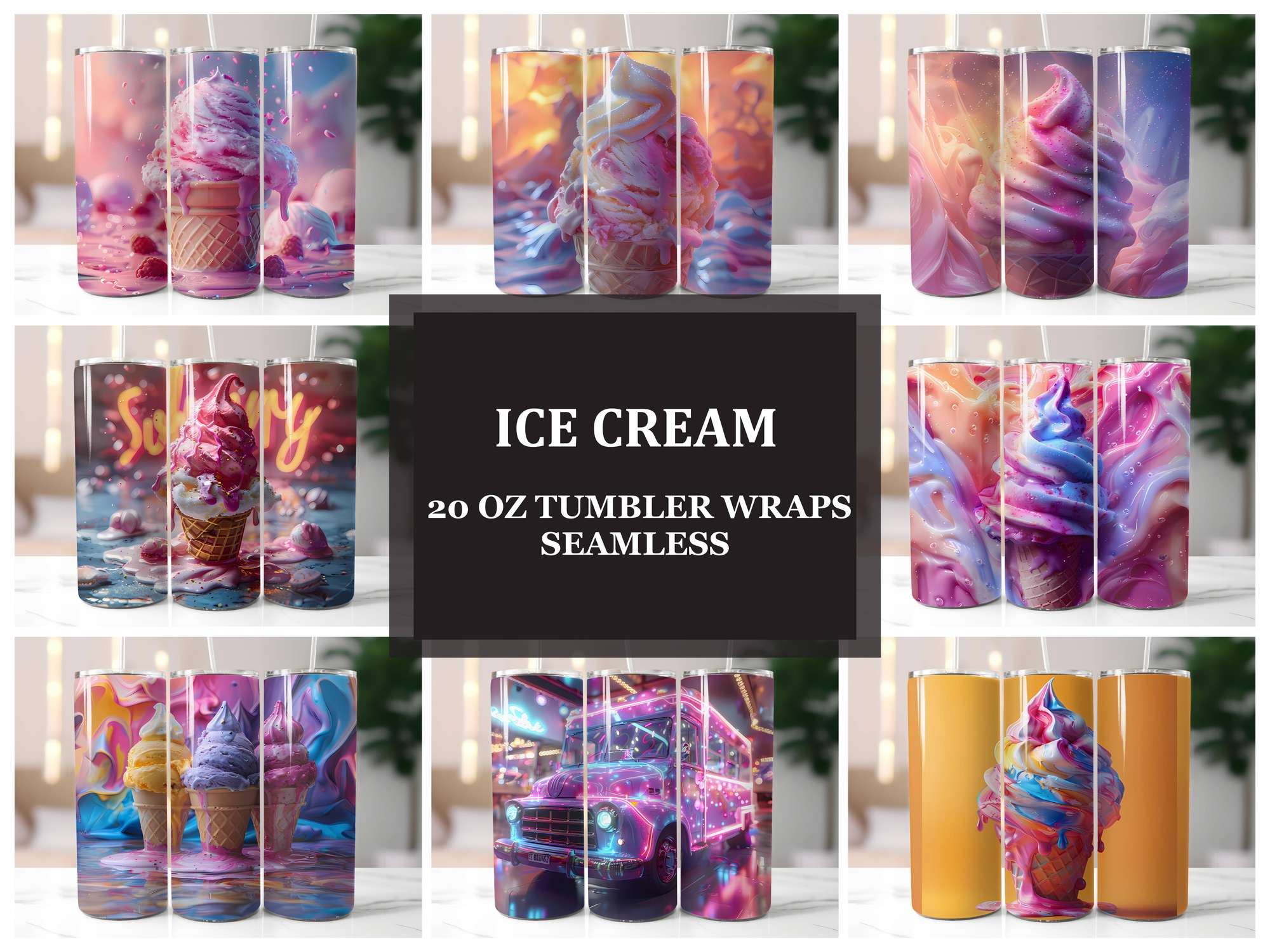 Ice Cream 3 Tumbler Wrap - CraftNest - Digital Crafting and Art