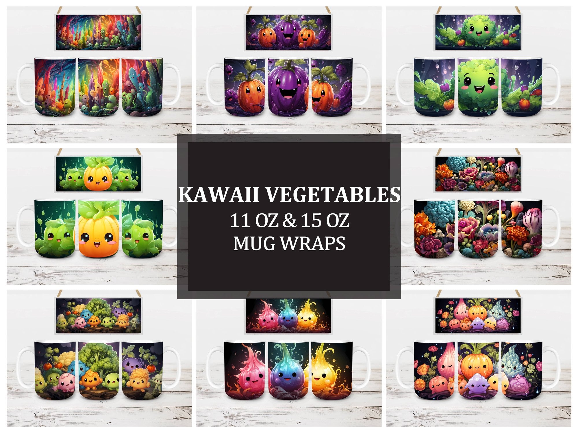 Kawaii Vegetables 3 Mug Wrap - CraftNest