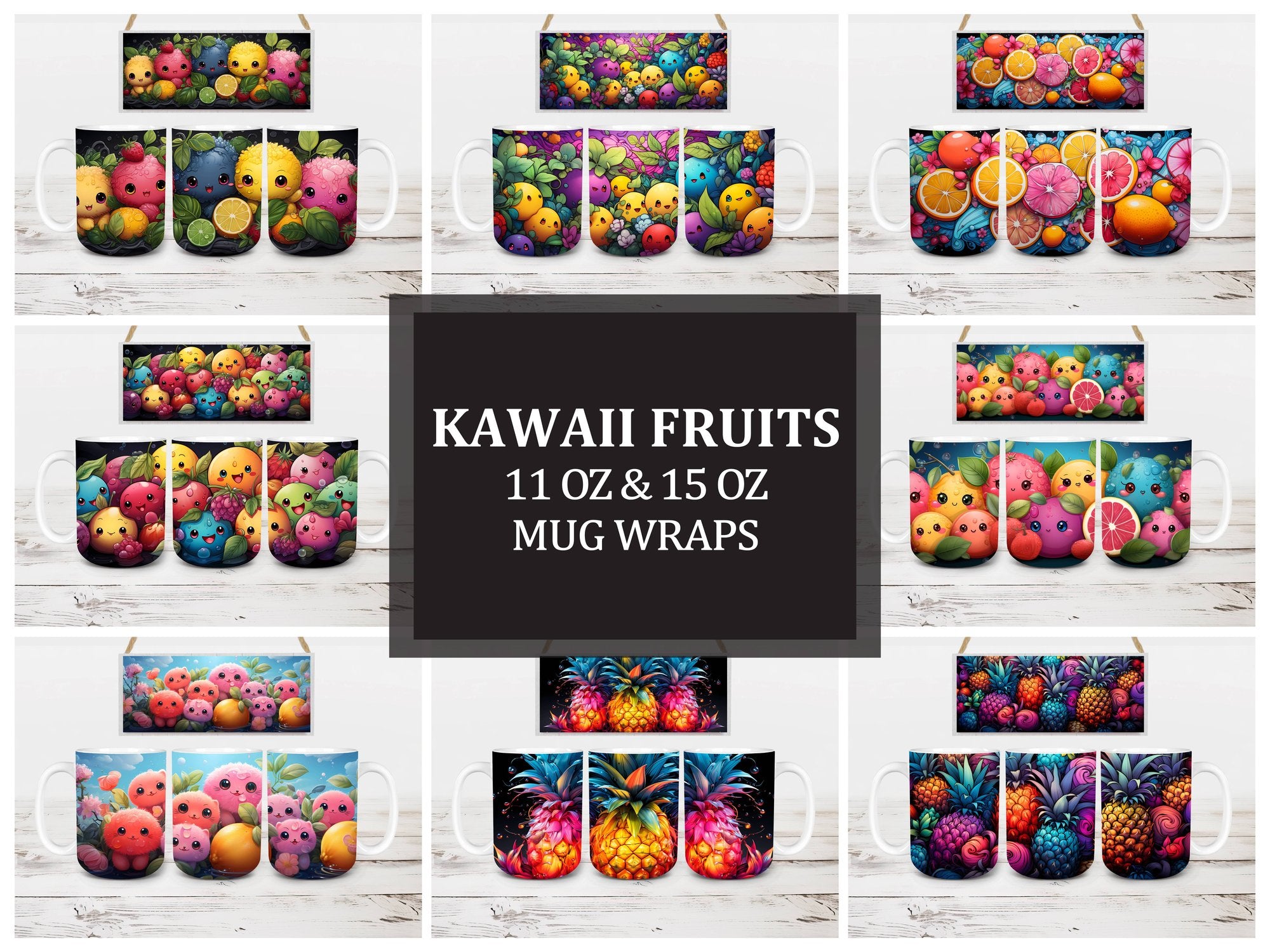 Kawaii Fruits 6 Mug Wrap - CraftNest