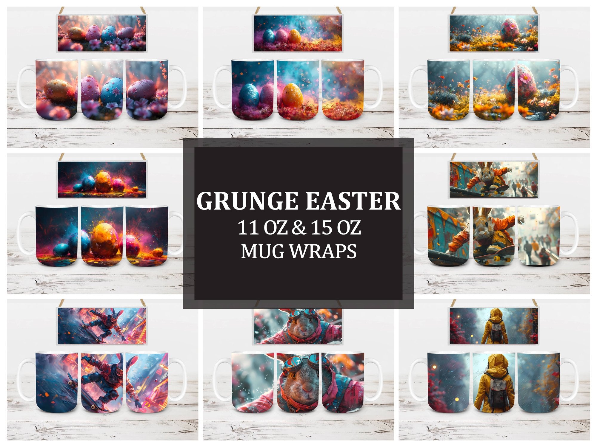 Grunge Easter 4 Mug Wrap - CraftNest