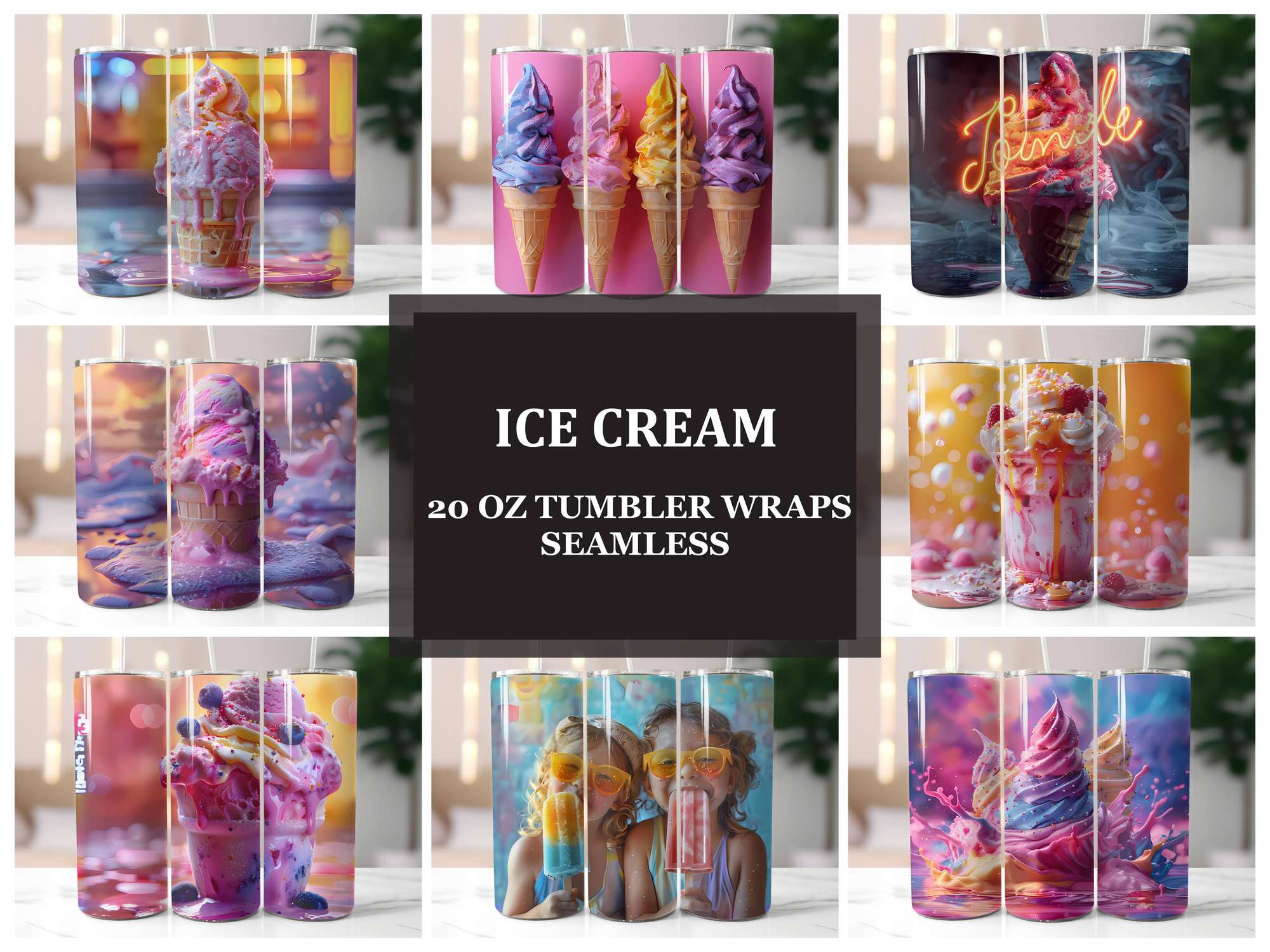 Ice Cream 2 Tumbler Wrap - CraftNest - Digital Crafting and Art