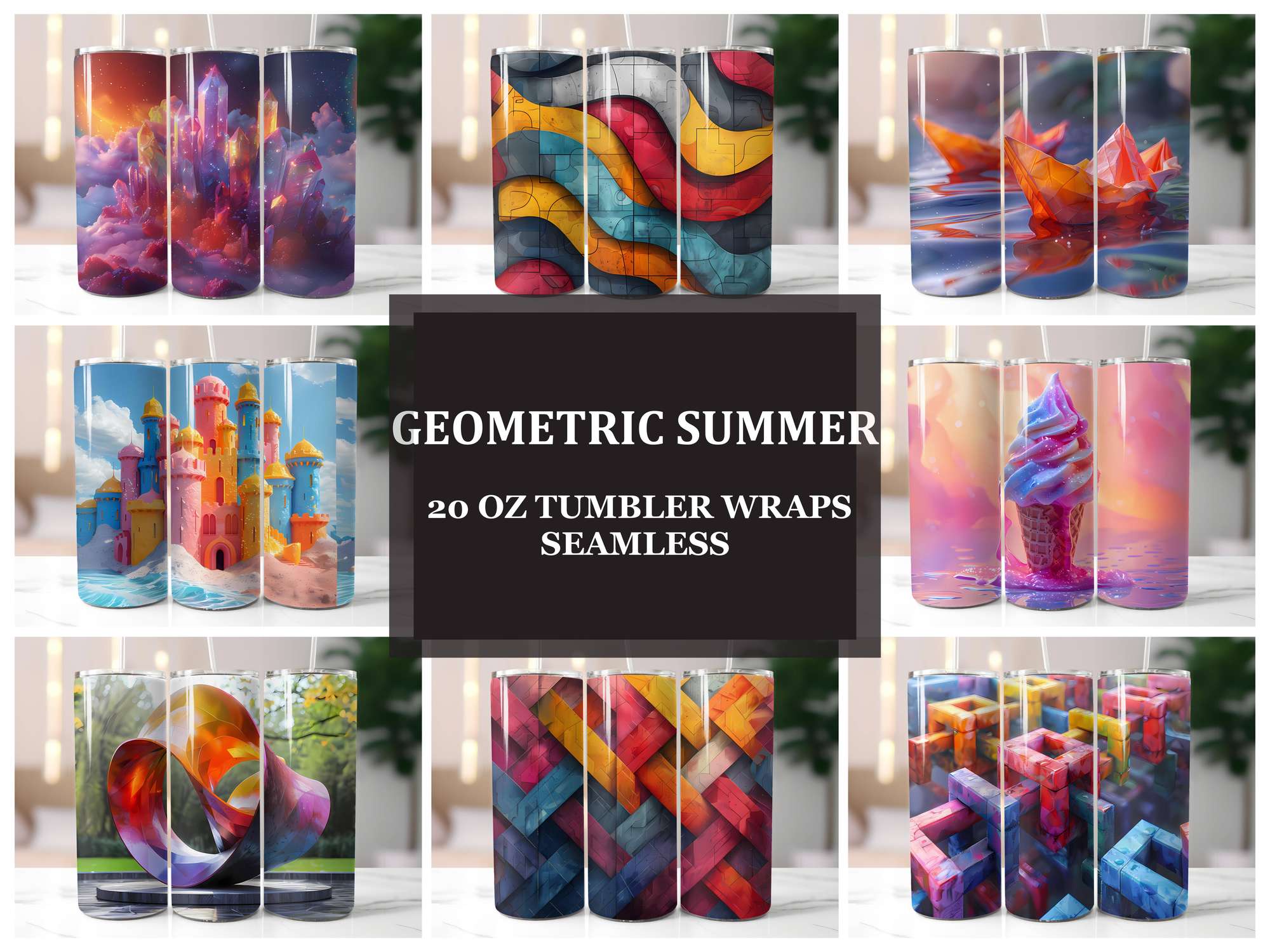 Geometric Summer 4 Tumbler Wrap - CraftNest - Digital Crafting and Art