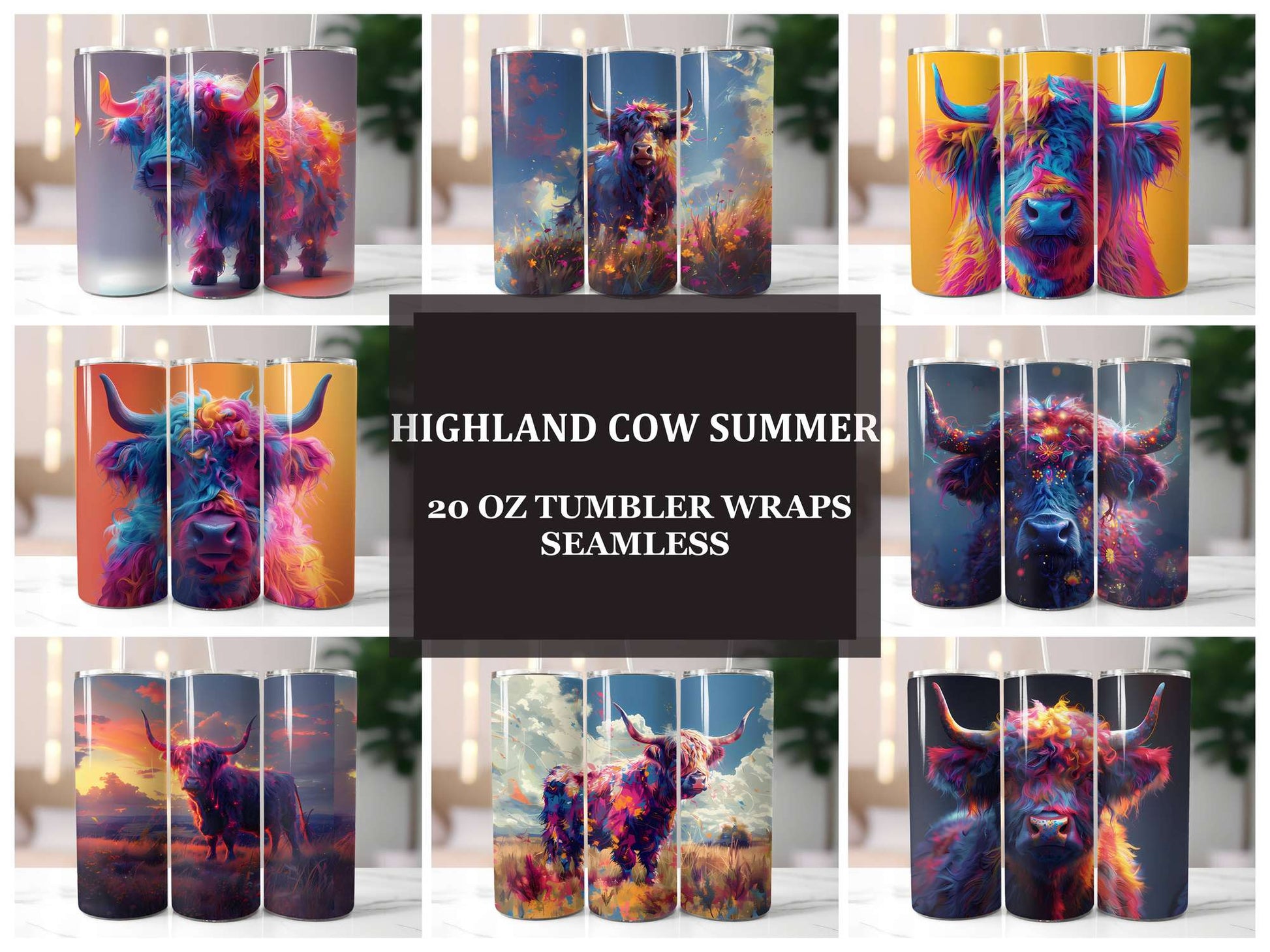 Highland Cow Summer 3 Tumbler Wrap - CraftNest - Digital Crafting and Art