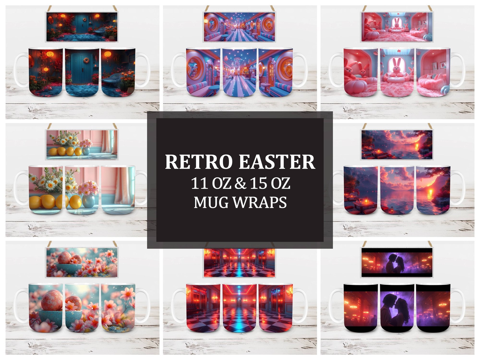 Retro Easter 3 Mug Wrap - CraftNest