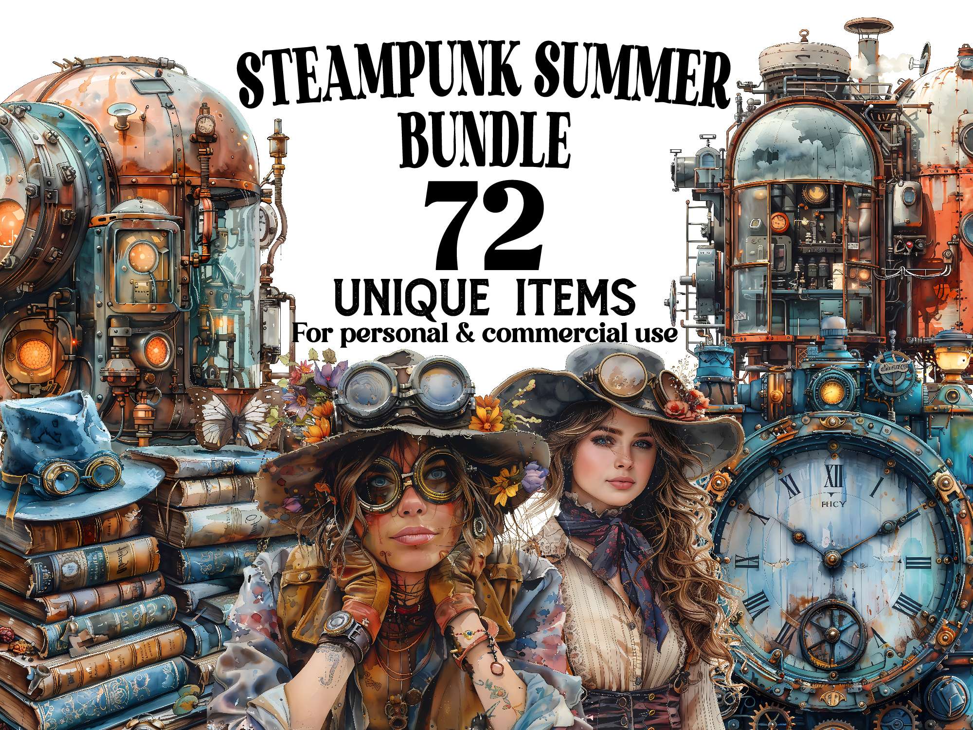 Steampunk Summer Clipart - CraftNest - Digital Crafting and Art