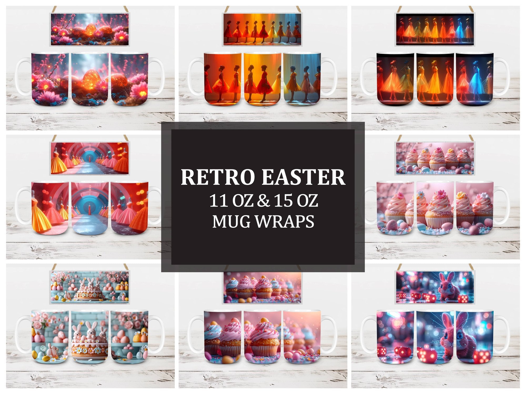 Retro Easter 5 Mug Wrap - CraftNest