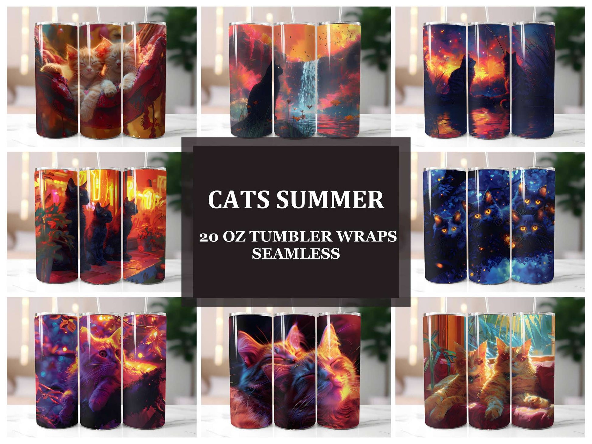 Cats Summer 4 Tumbler Wrap - CraftNest - Digital Crafting and Art