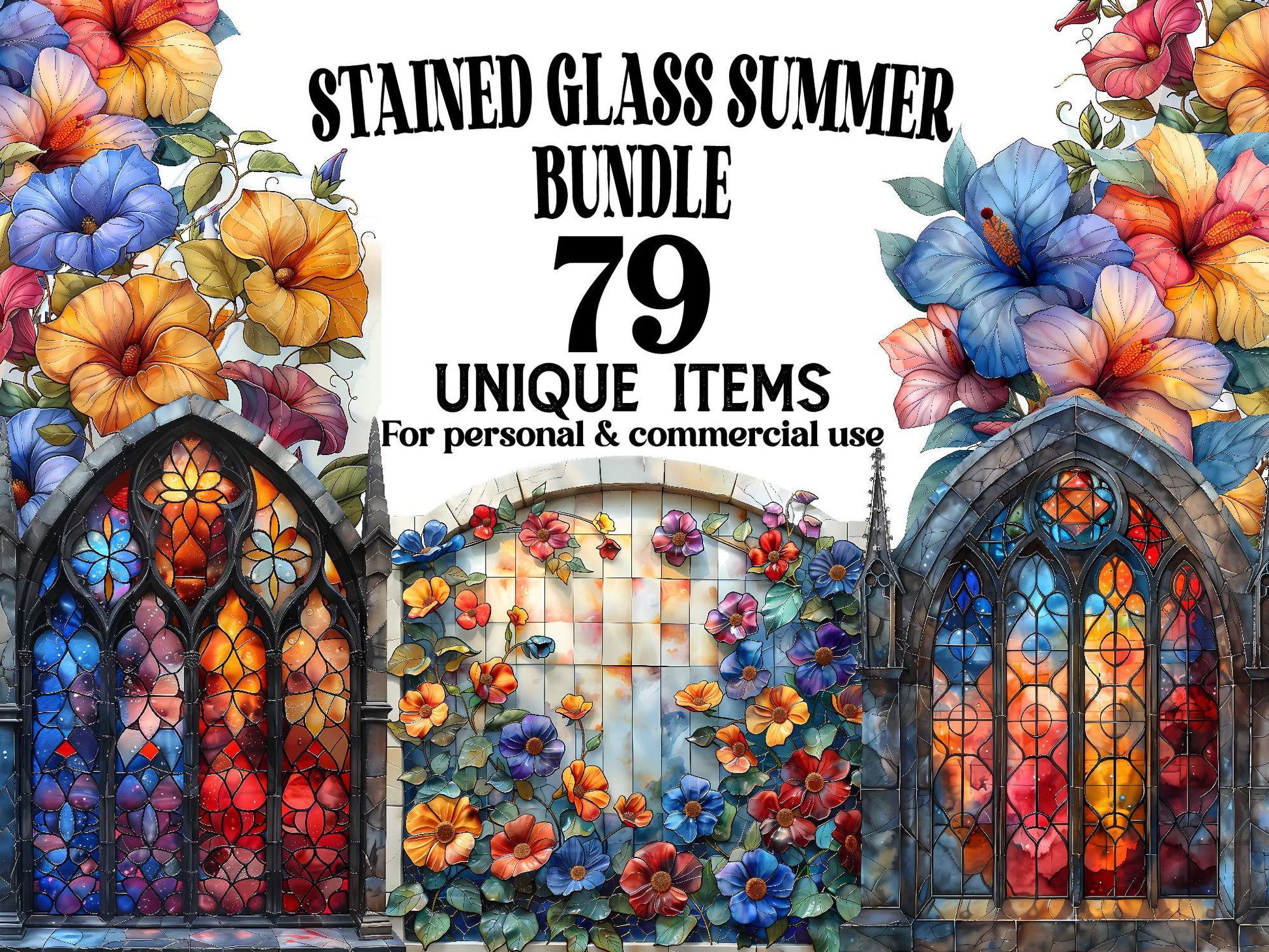 Stained Glass Summer Clipart - CraftNest - Digital Crafting and Art