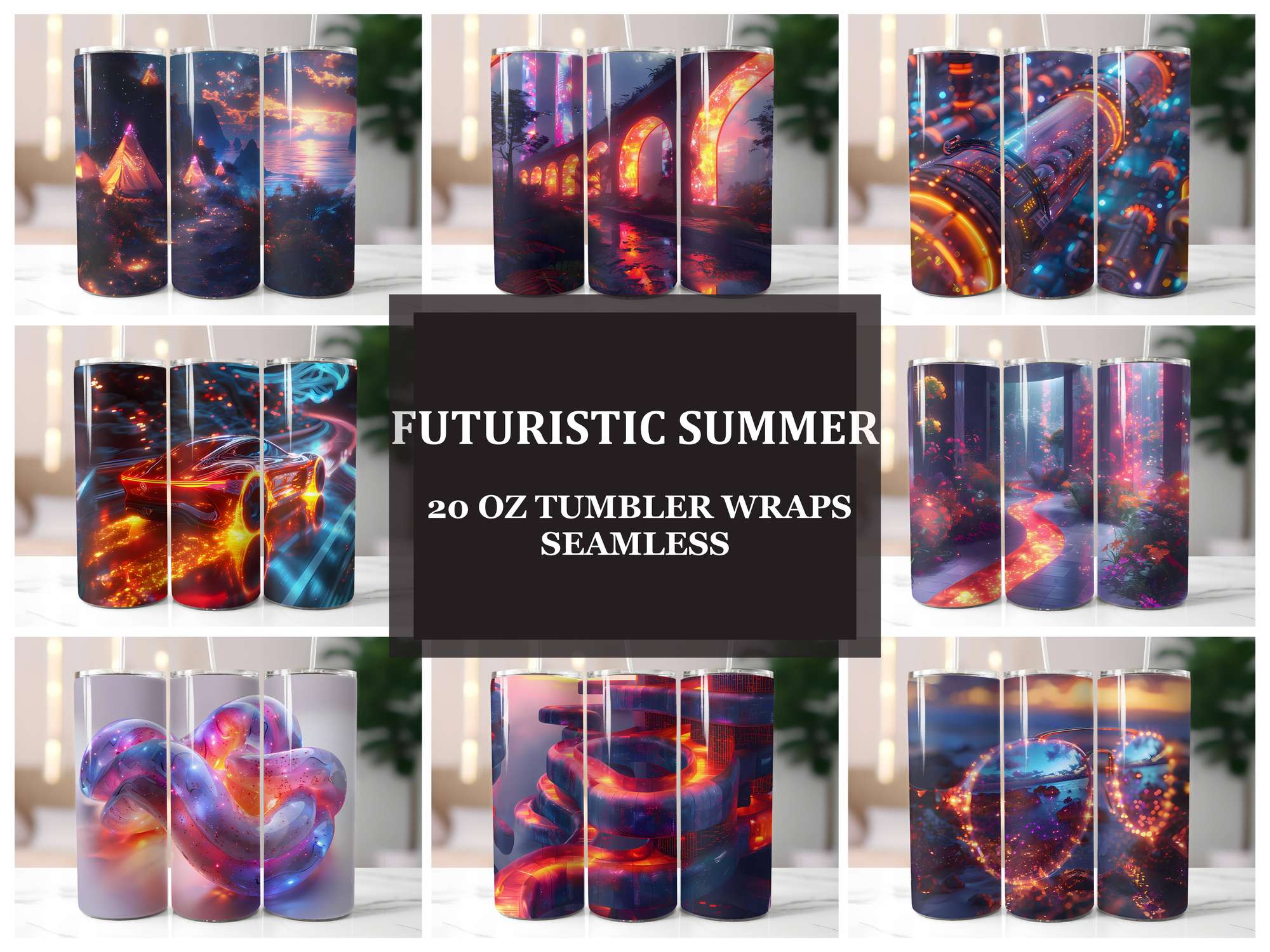 Futuristic Summer 3 Tumbler Wrap - CraftNest - Digital Crafting and Art