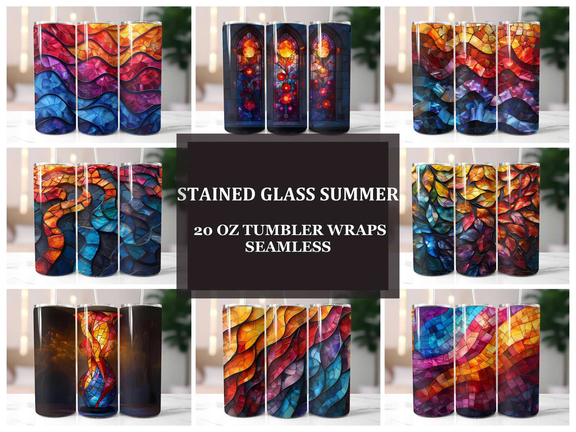 Stained Glass Summer 3 Tumbler Wrap - CraftNest - Digital Crafting and Art