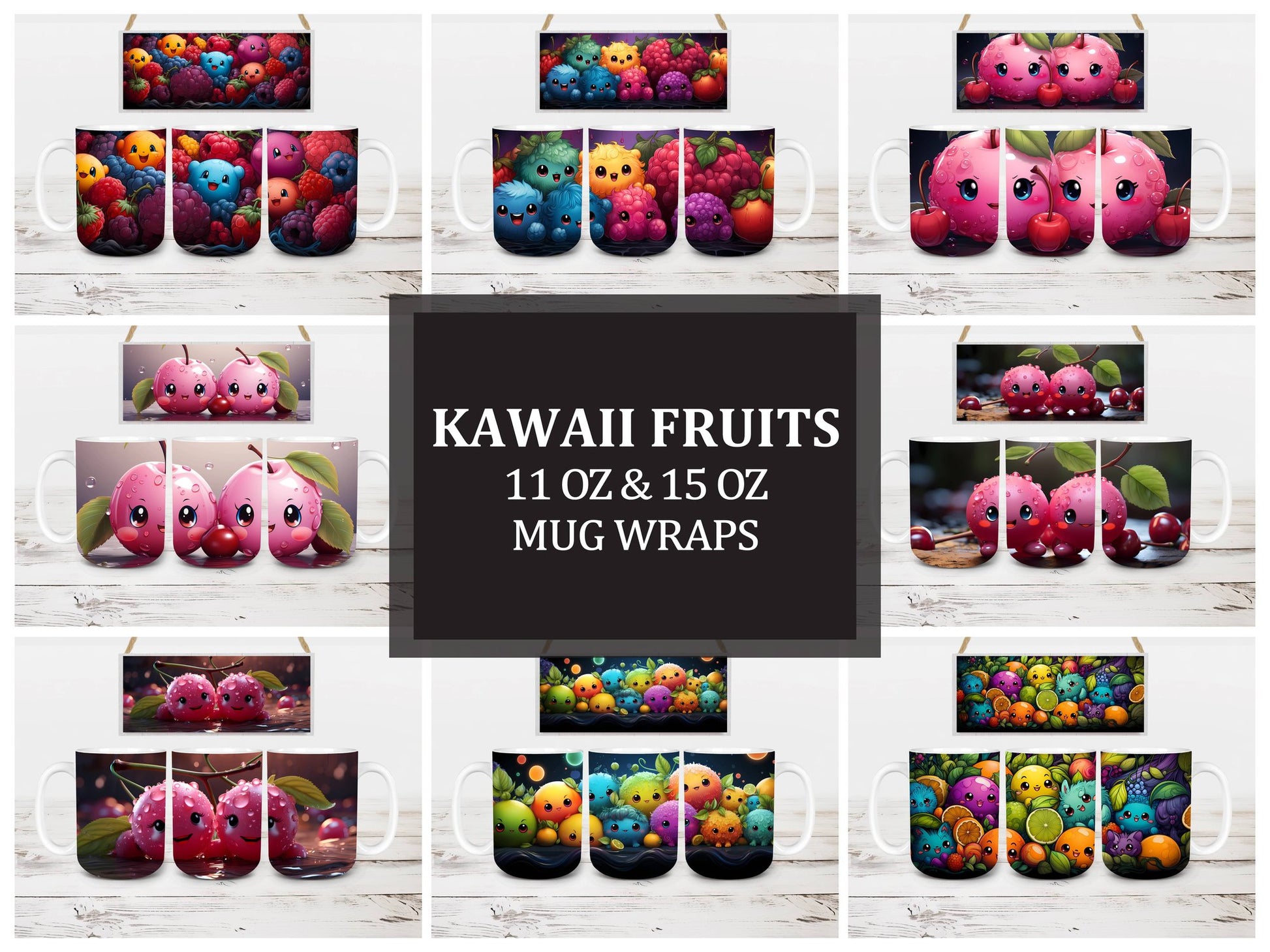 Kawaii Fruits 4 Mug Wrap - CraftNest