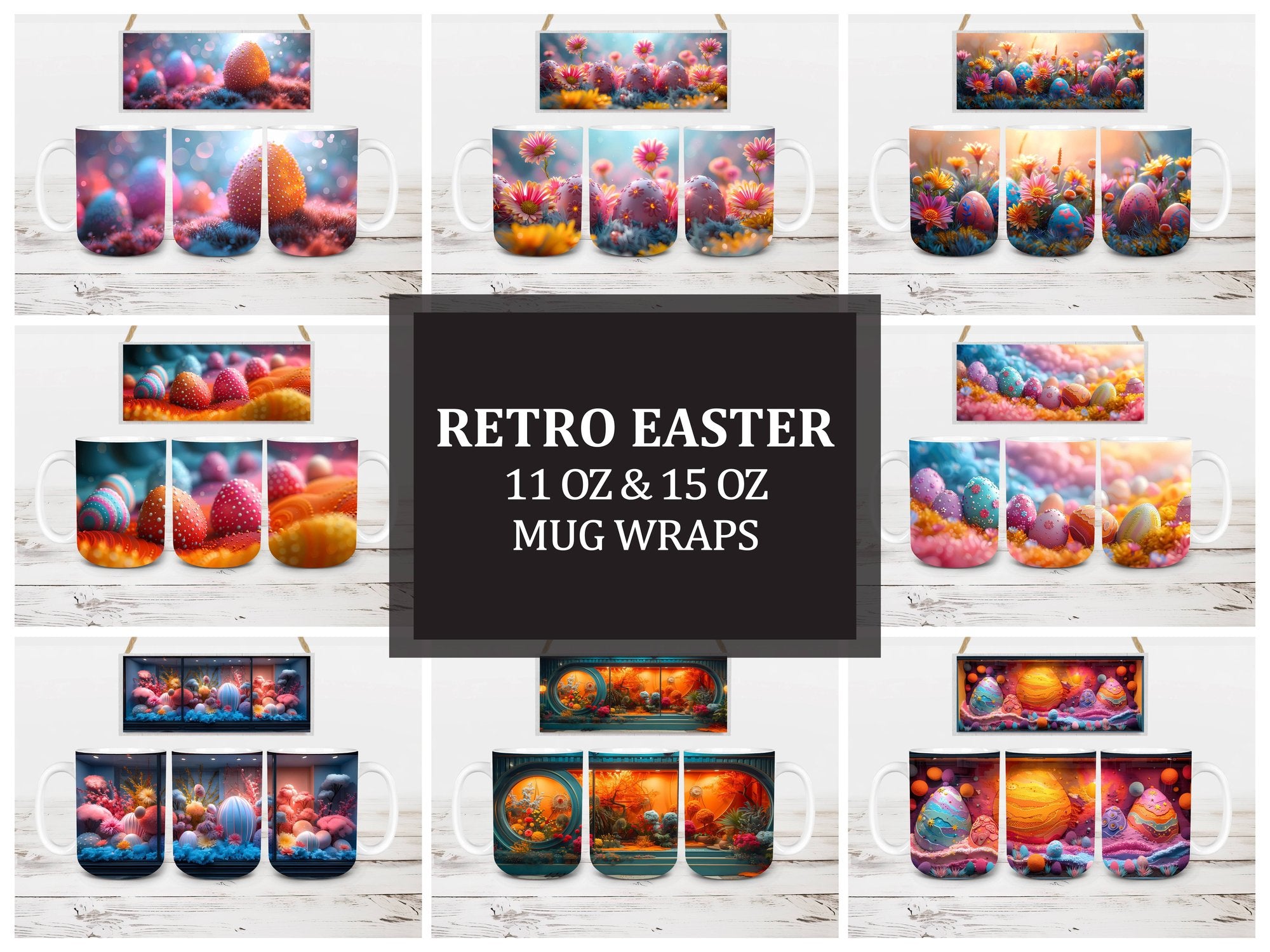 Retro Easter 4 Mug Wrap - CraftNest