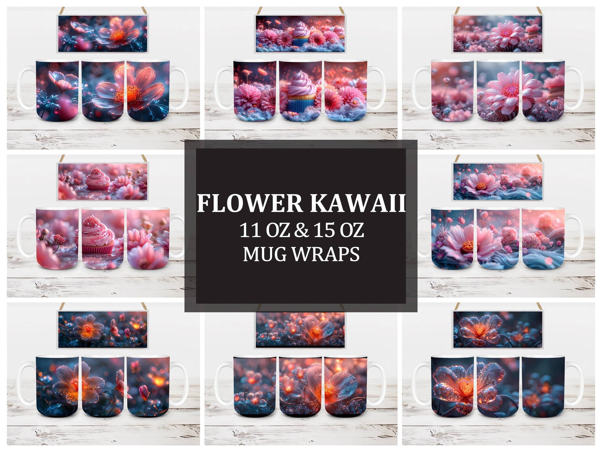 Flower Kawaii 6 Mug Wrap - CraftNest