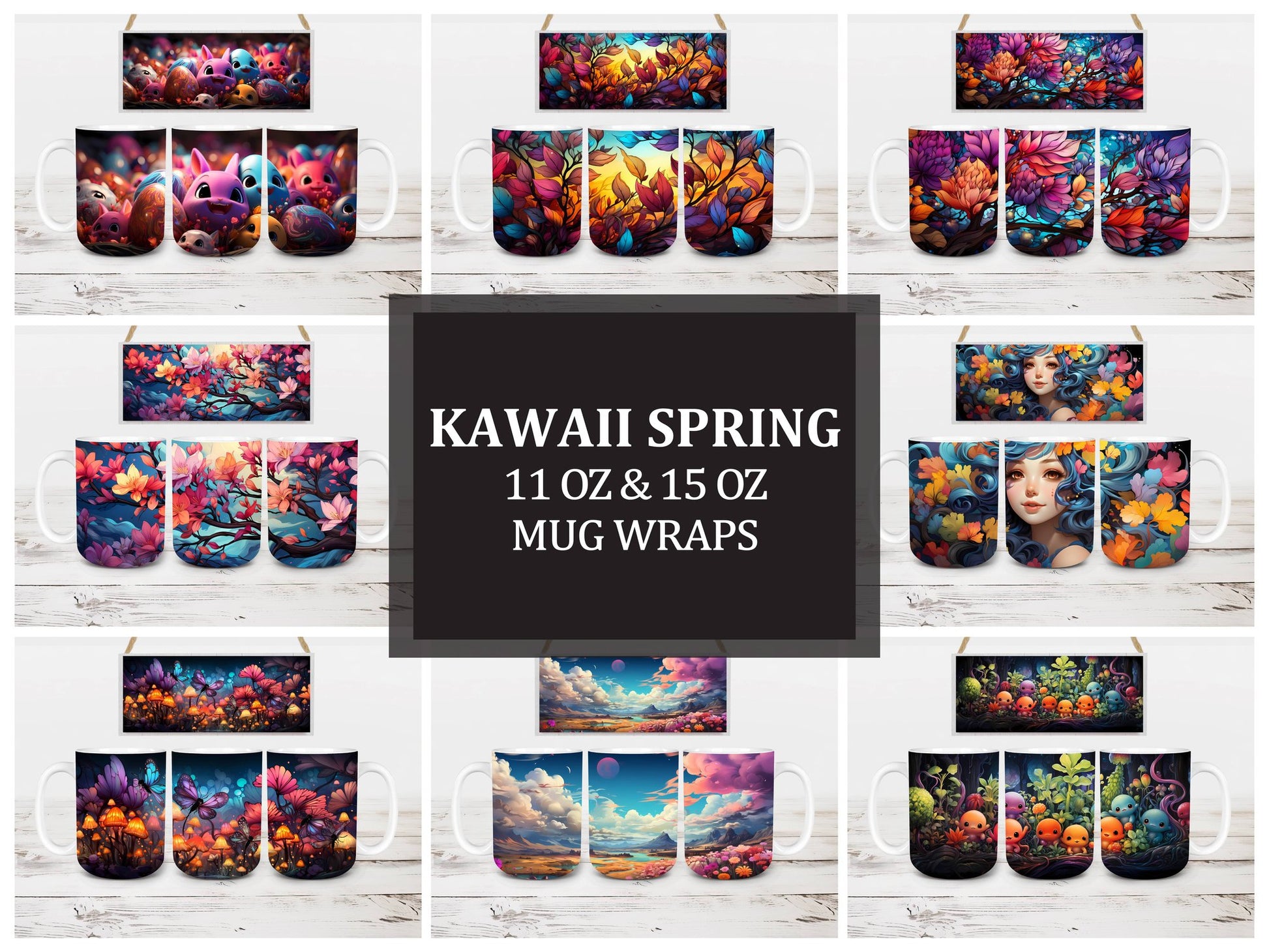 Kawaii Spring 3 Mug Wrap - CraftNest