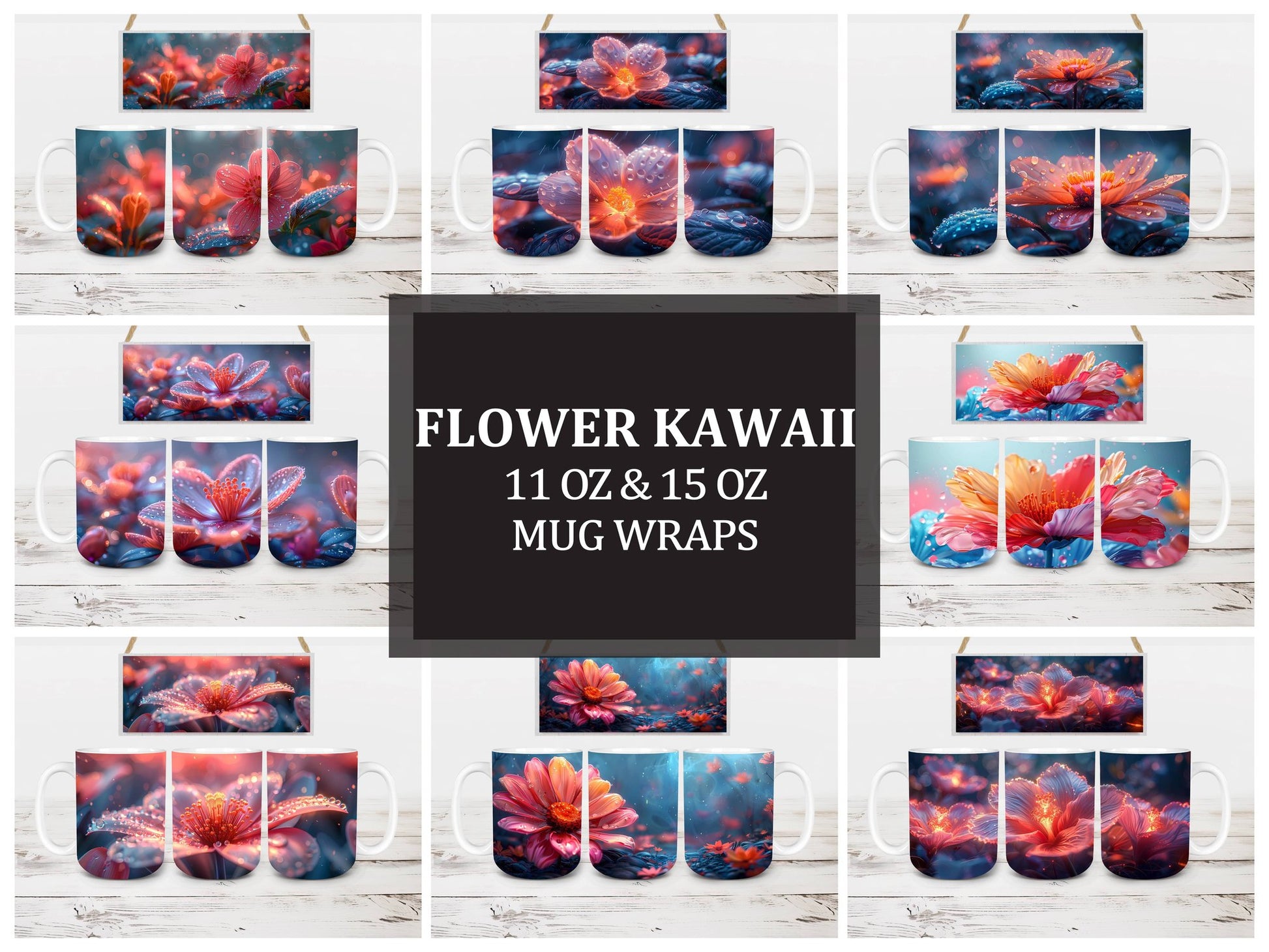 Flower Kawaii 7 Mug Wrap - CraftNest