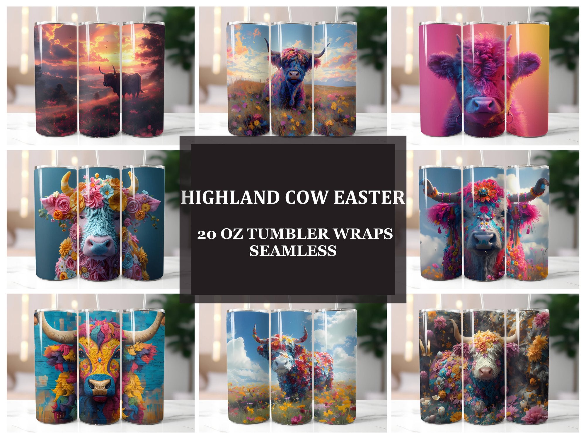 Highland Cow Easter 3 Tumbler Wrap - CraftNest