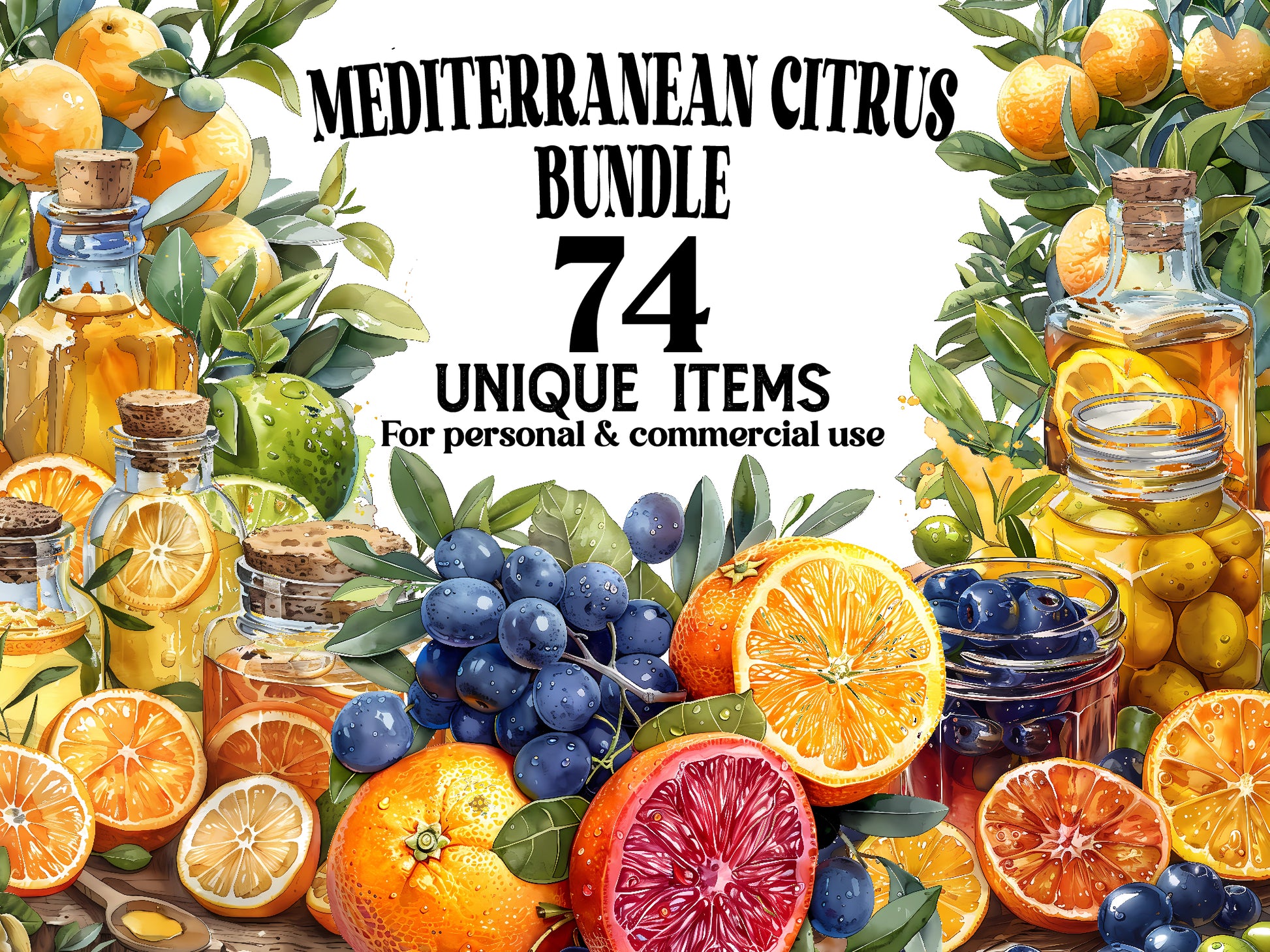 Mediterranean Citrus Clipart - CraftNest - Digital Crafting and Art