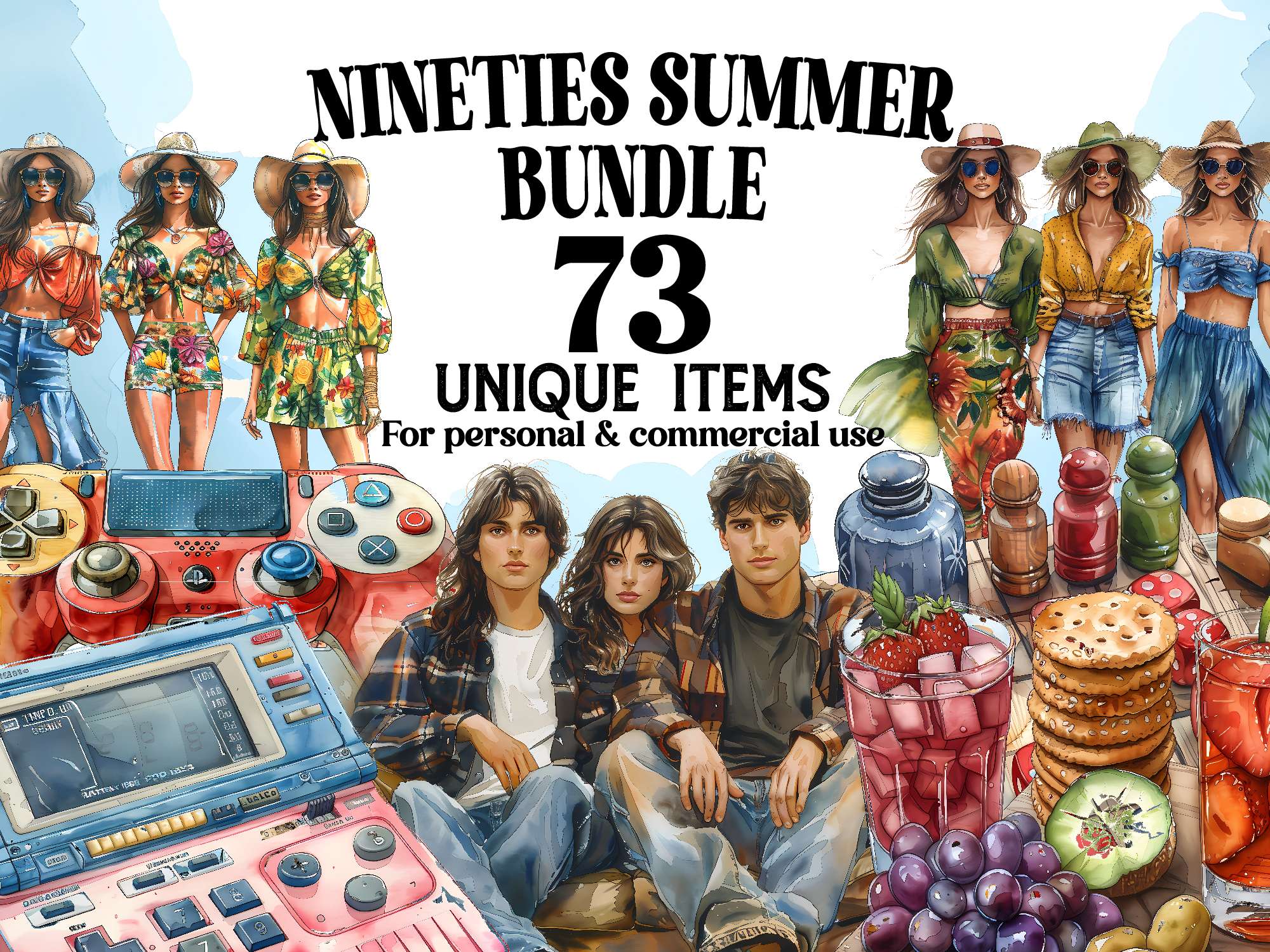 Nineties Summer Clipart - CraftNest - Digital Crafting and Art