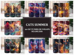 Cats Summer 3 Tumbler Wrap - CraftNest - Digital Crafting and Art