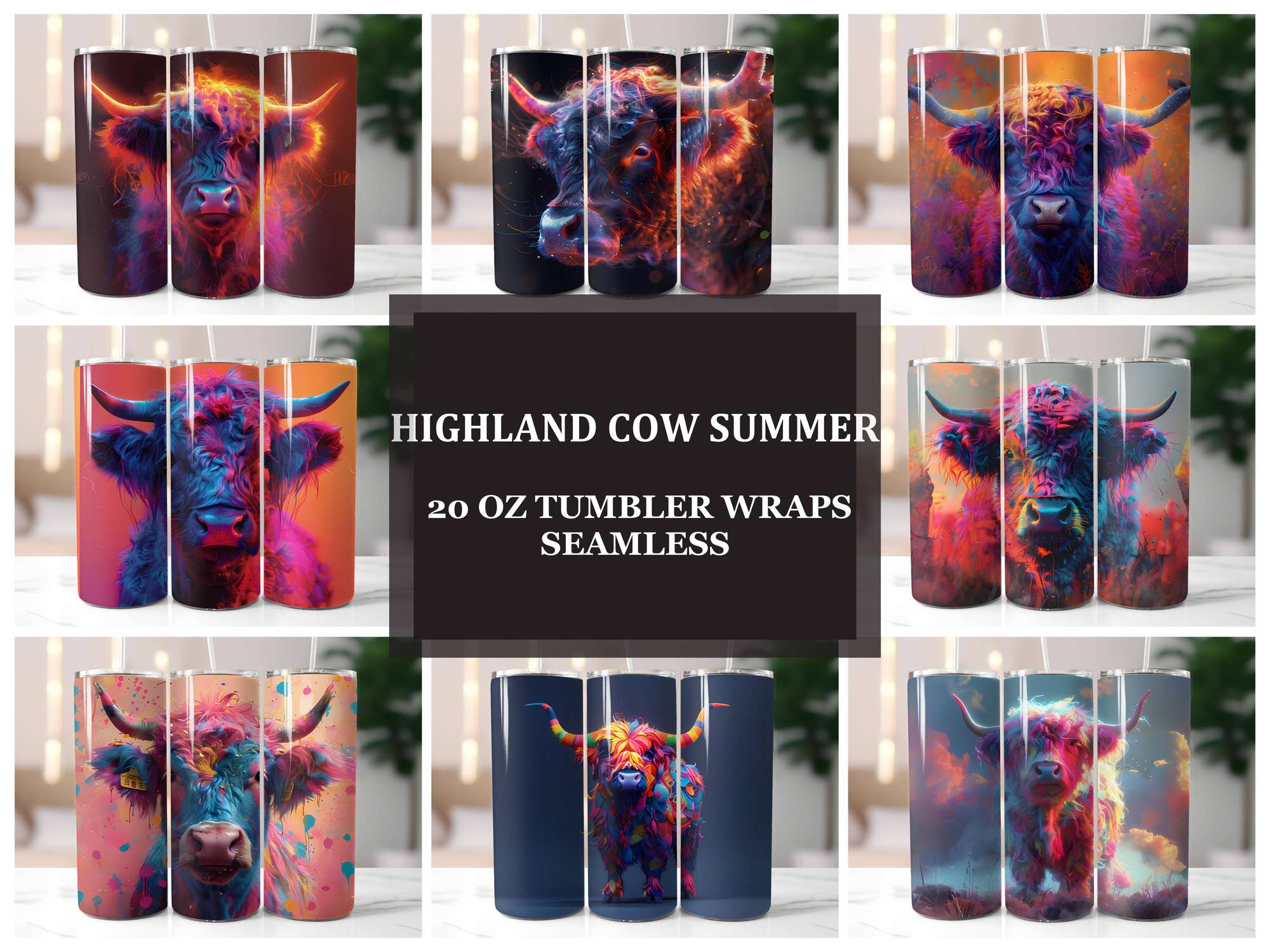 Highland Cow Summer 2 Tumbler Wrap - CraftNest - Digital Crafting and Art