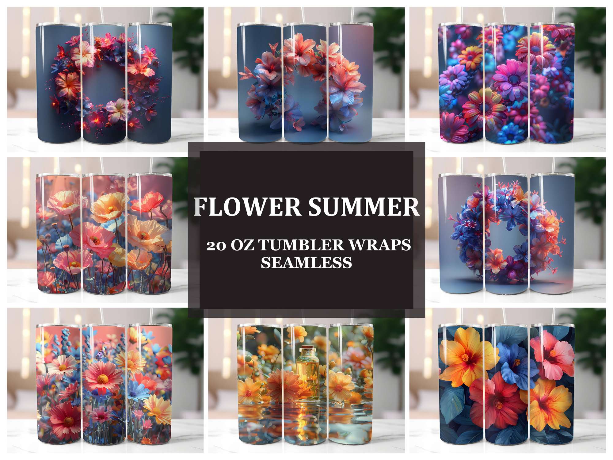 Flower Summer 3 Tumbler Wrap - CraftNest - Digital Crafting and Art