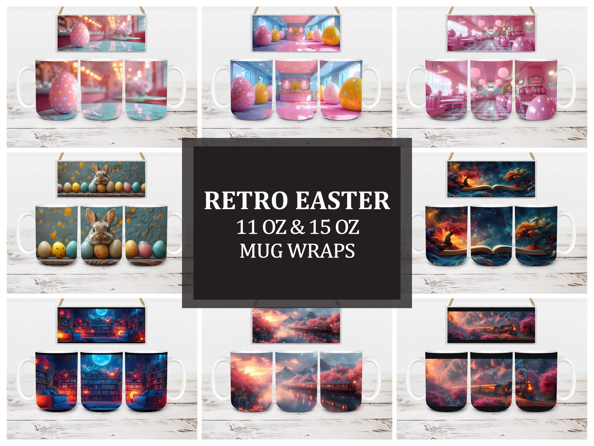 Retro Easter 6 Mug Wrap - CraftNest