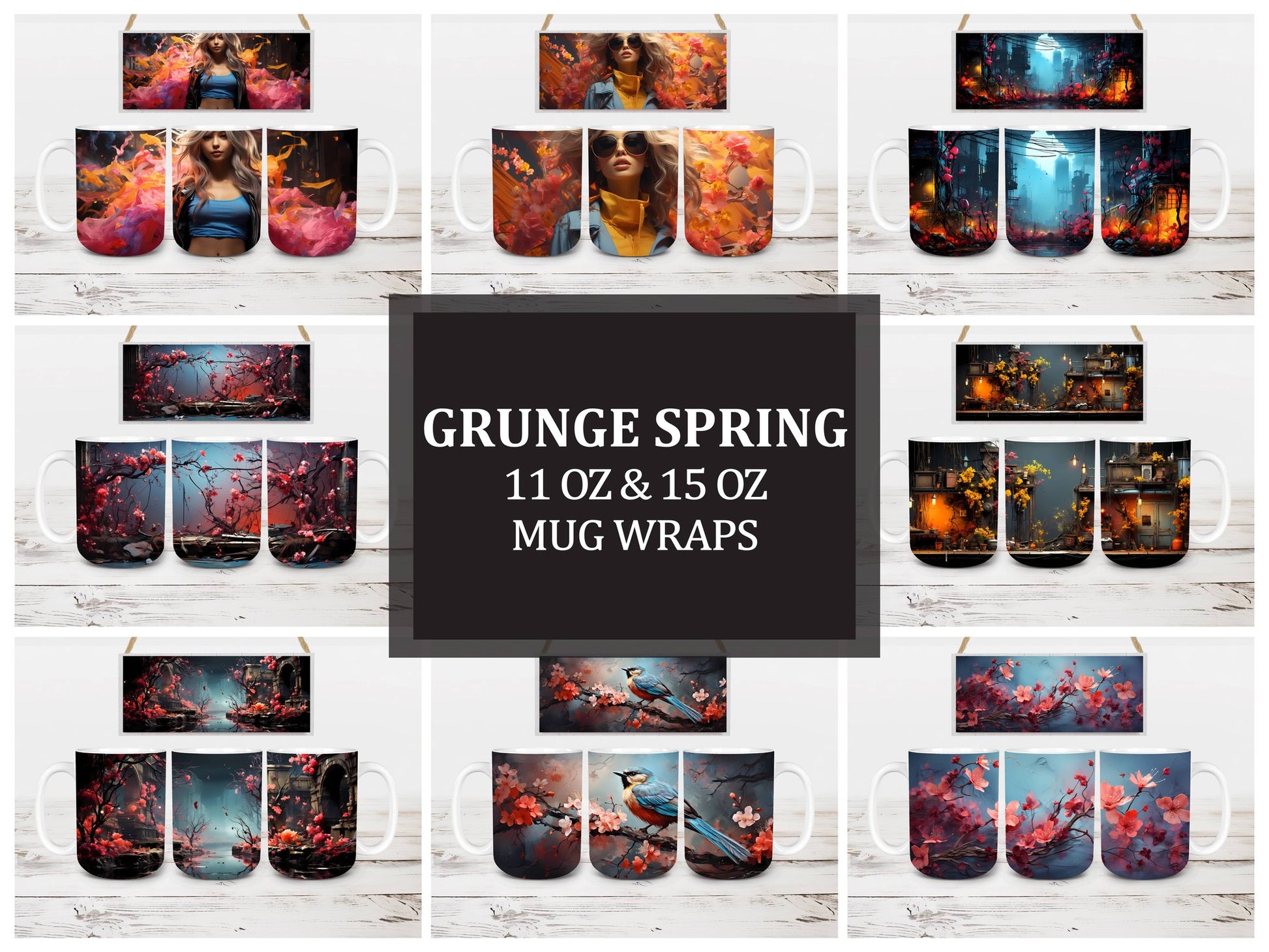 Grunge Spring 9 Mug Wrap - CraftNest