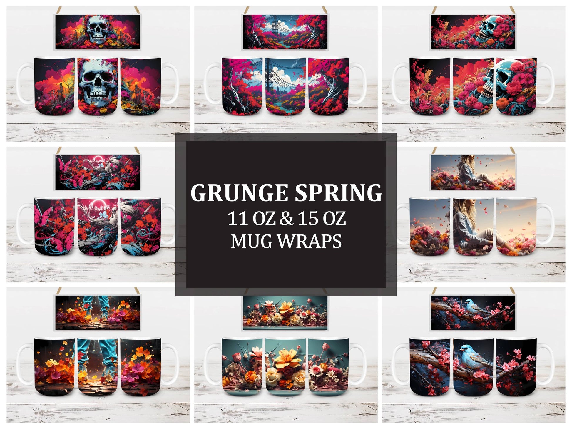 Grunge Spring 6 Mug Wrap - CraftNest