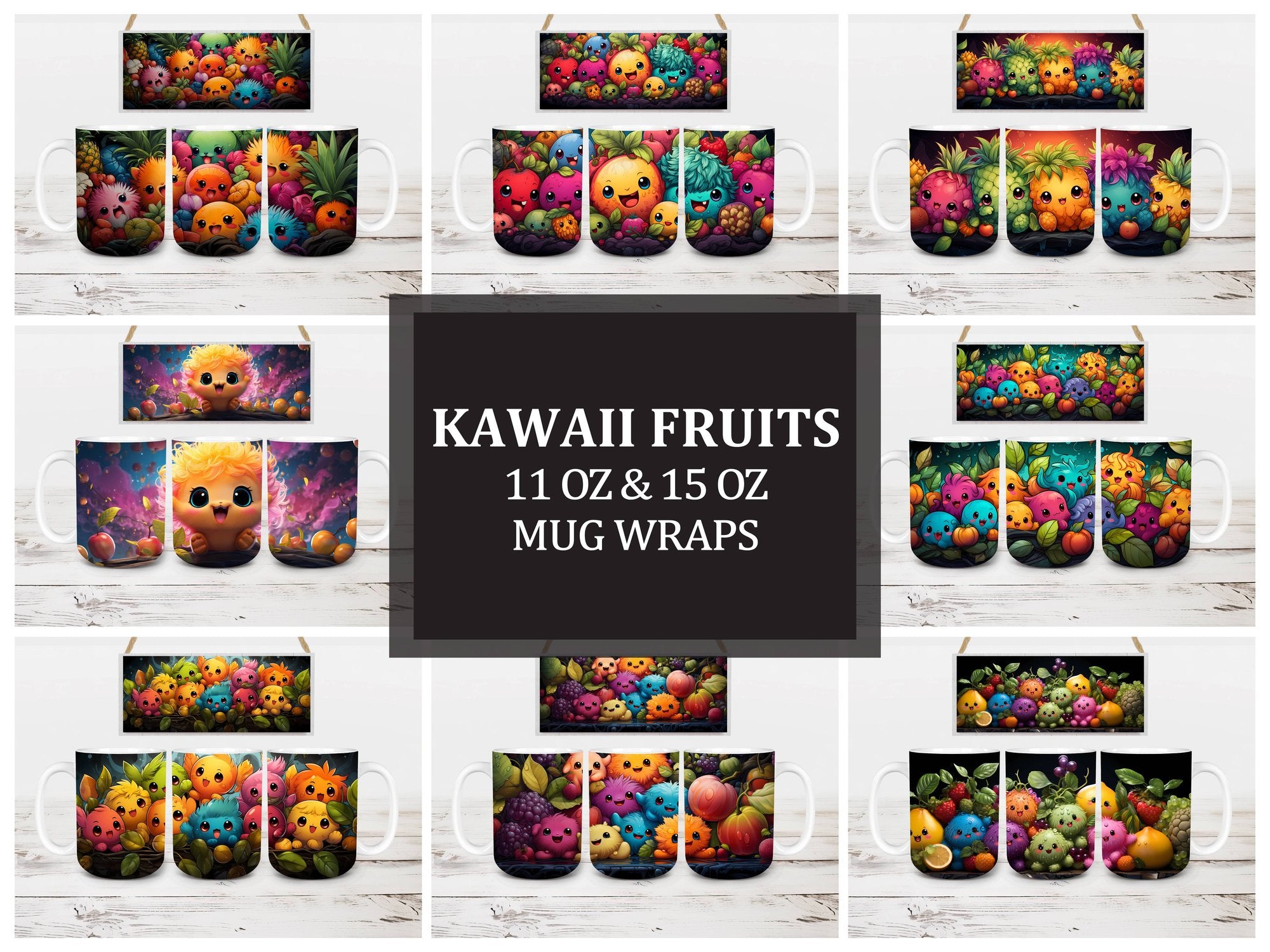 Kawaii Fruits 8 Mug Wrap - CraftNest