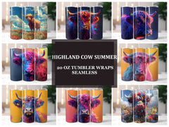 Highland Cow Summer 1 Tumbler Wrap - CraftNest - Digital Crafting and Art