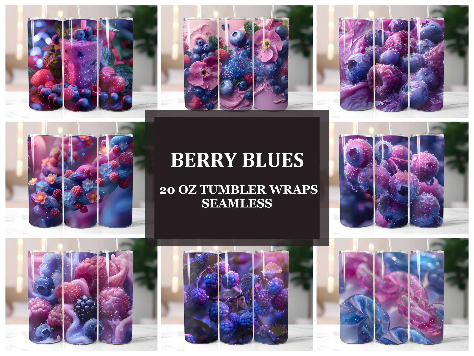 Berry Blues 2 Tumbler Wrap - CraftNest - Digital Crafting and Art