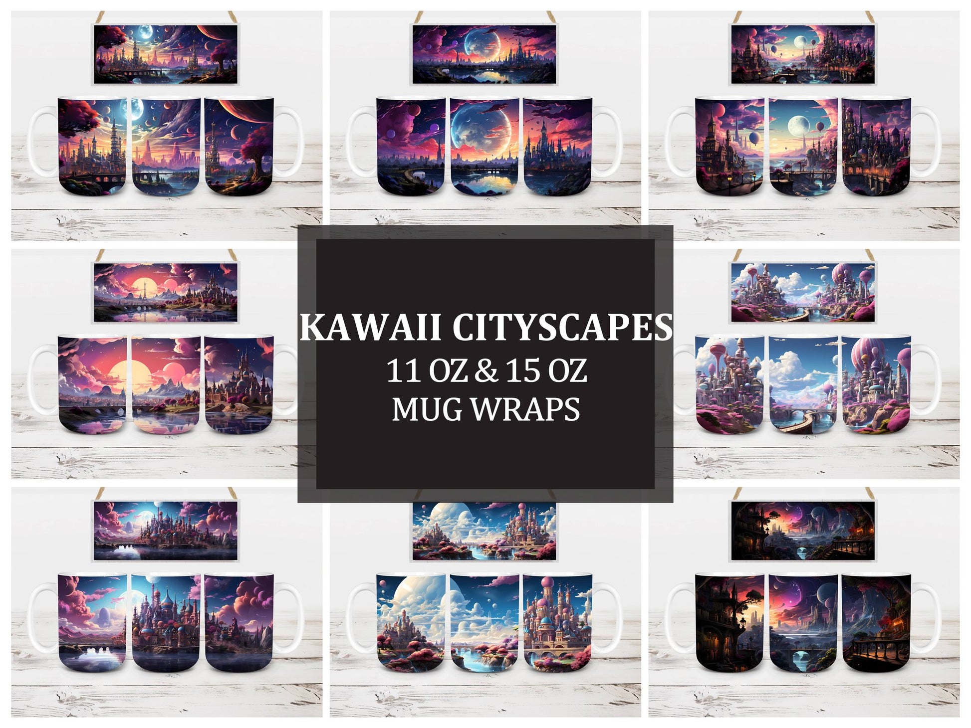 Kawaii Cityscapes 1 Mug Wrap - CraftNest